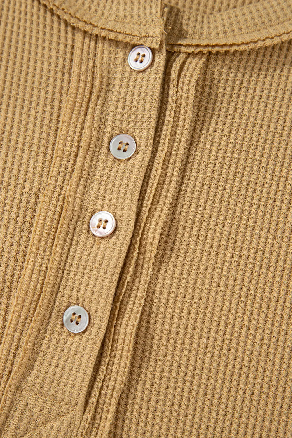 Camel Textured Knit Half Button Drop Shoulder Oversized Top - eAura