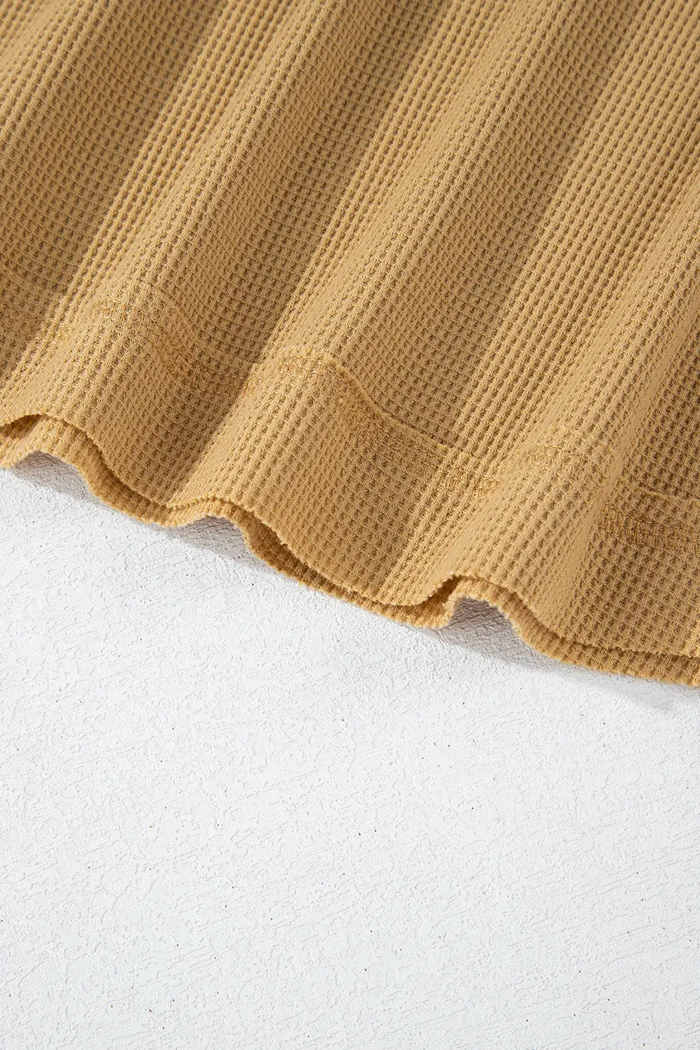 Camel Textured Knit Half Button Drop Shoulder Oversized Top - eAura