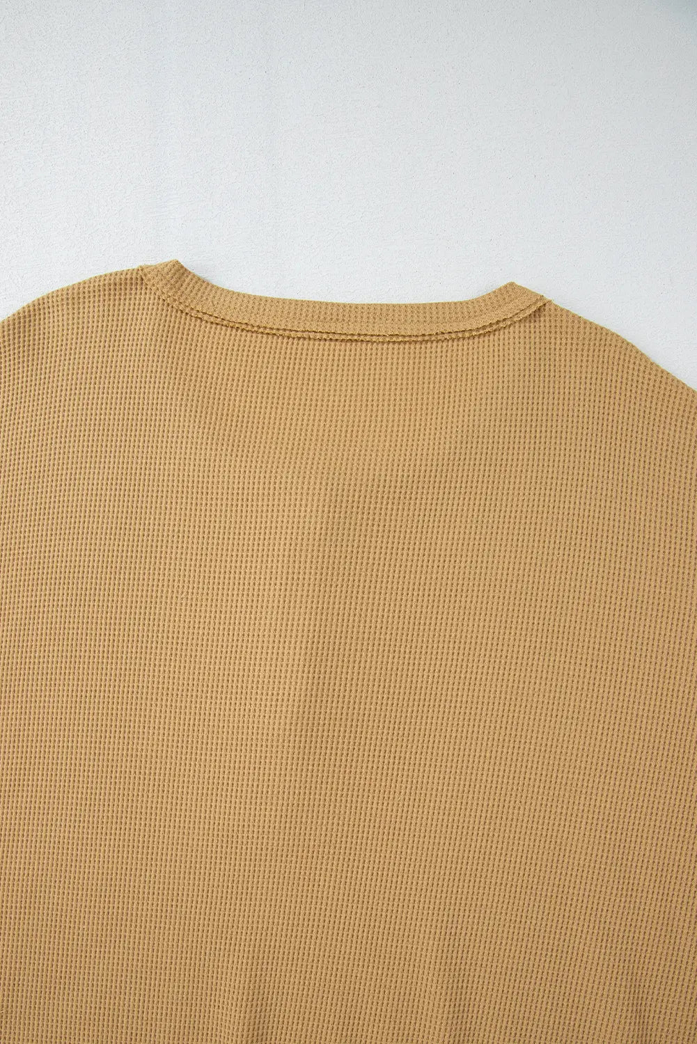 Camel Textured Knit Half Button Drop Shoulder Oversized Top - eAura