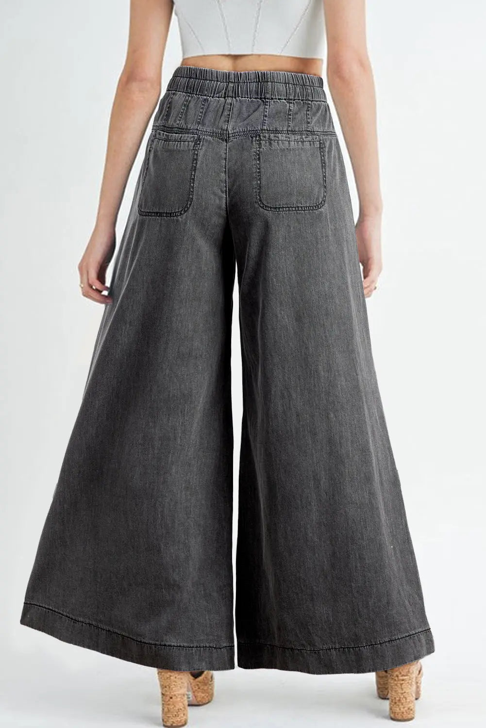 Carbon Grey Mineral Wash Button Fly Waist Wide Leg Jeans - BB Fashion Outlet