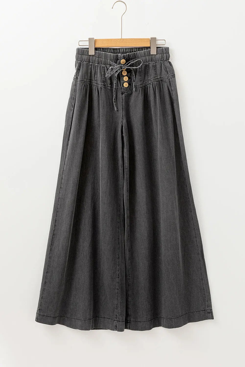 Carbon Grey Mineral Wash Button Fly Waist Wide Leg Jeans - BB Fashion Outlet