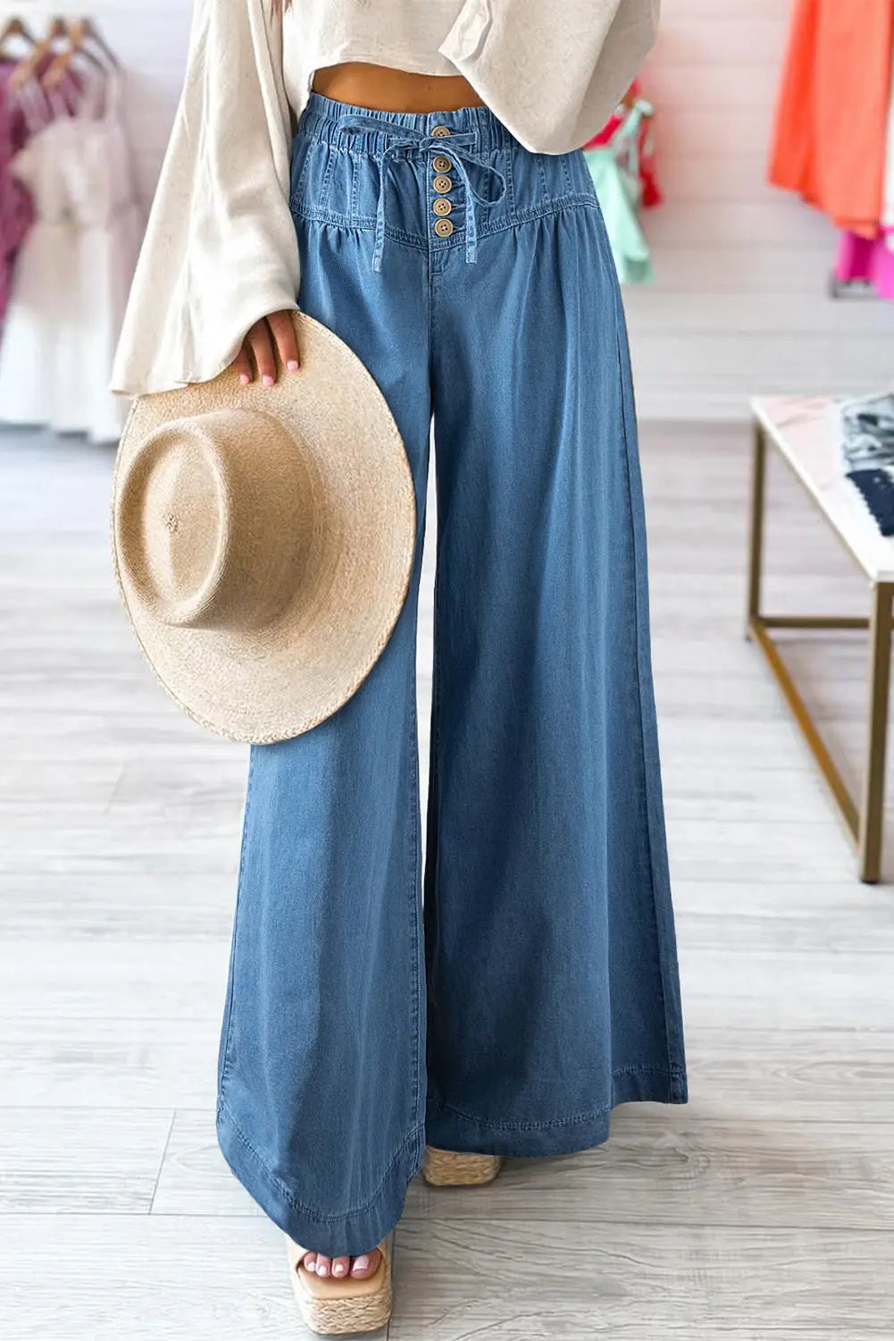 Carbon Grey Mineral Wash Button Fly Waist Wide Leg Jeans - BB Fashion Outlet