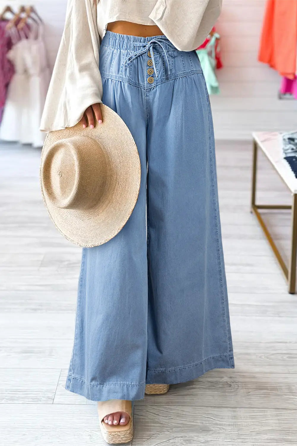 Carbon Grey Mineral Wash Button Fly Waist Wide Leg Jeans - BB Fashion Outlet