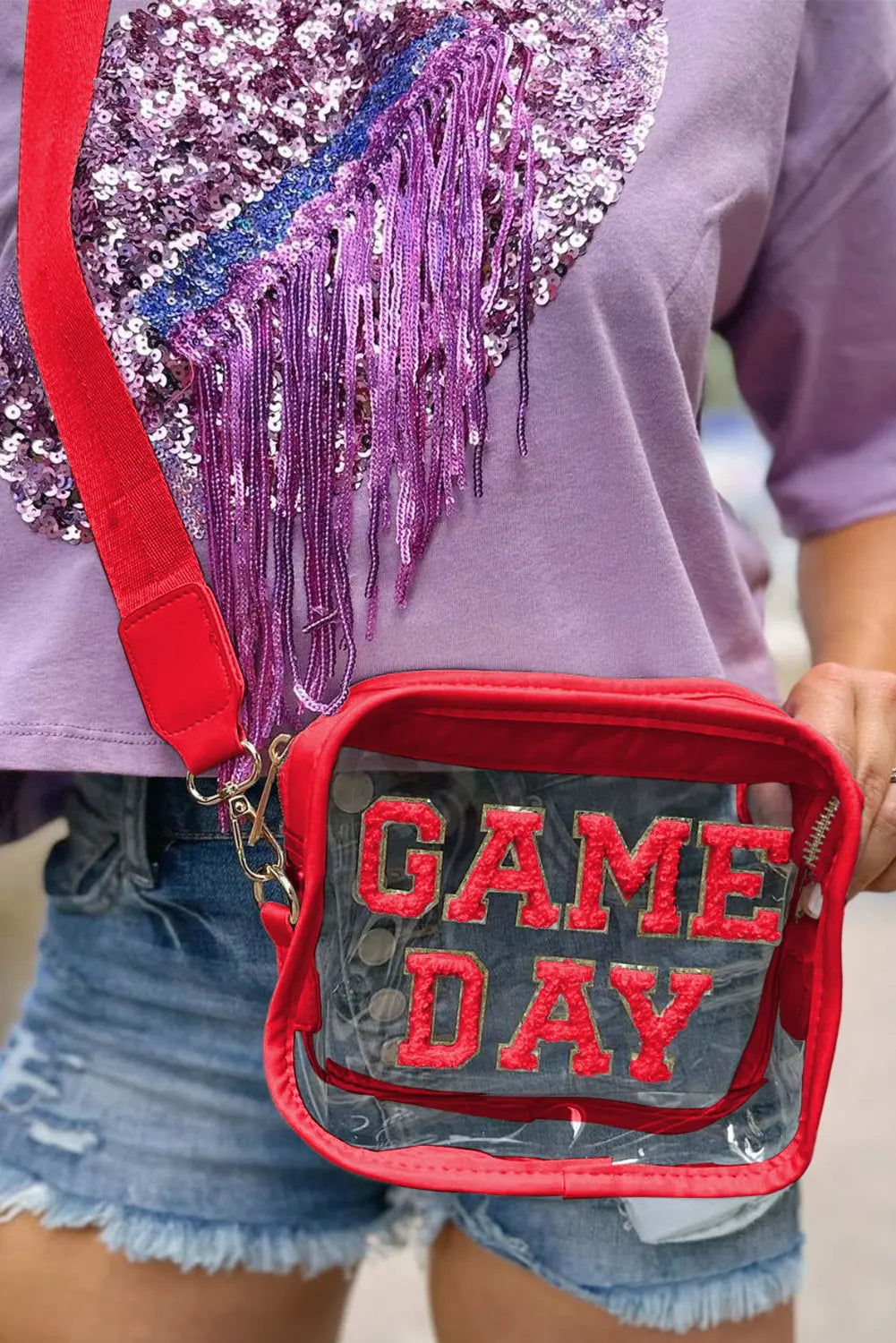 Chenille GAME DAY Pattern Clear Bag - eAura