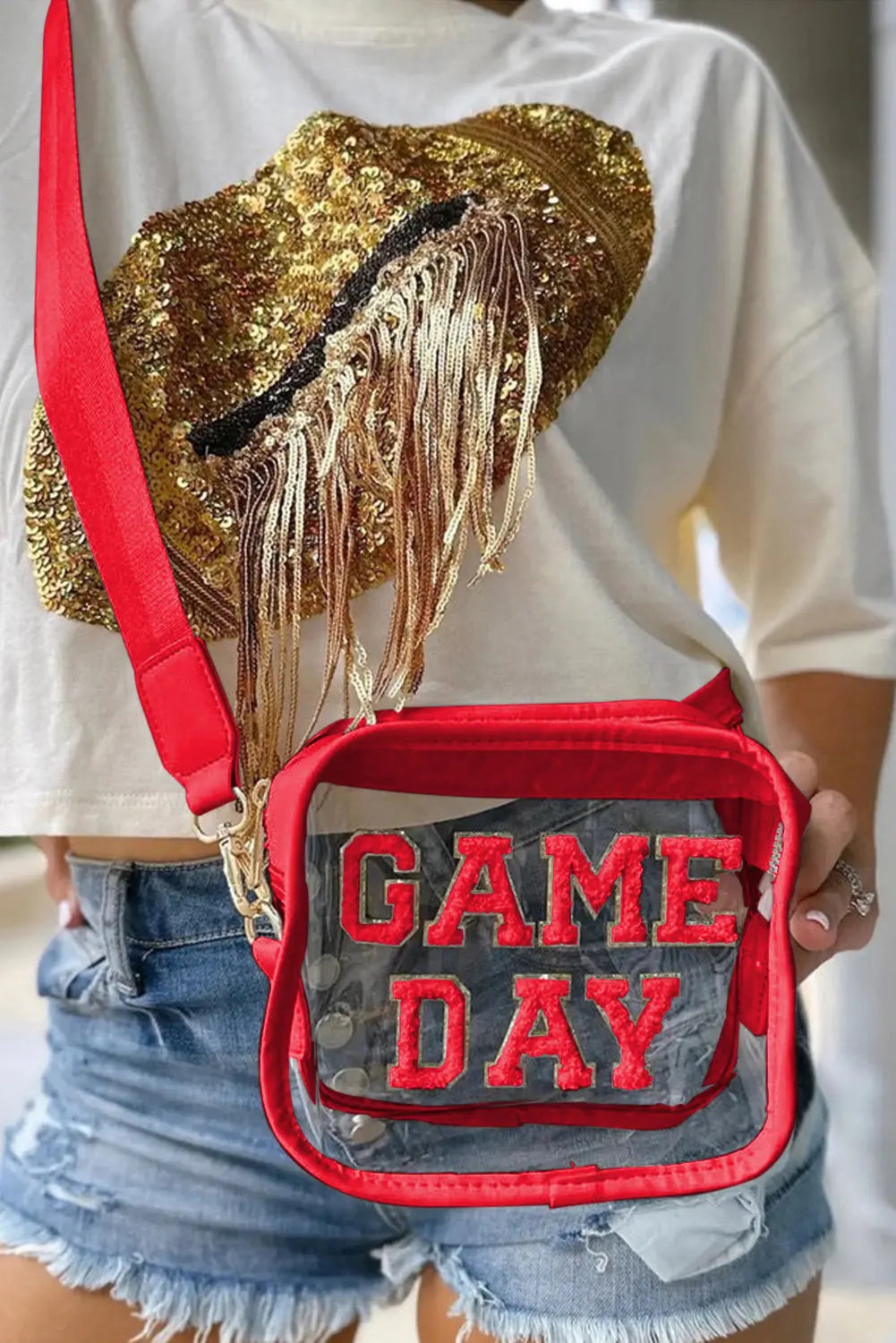 Chenille GAME DAY Pattern Clear Bag - eAura