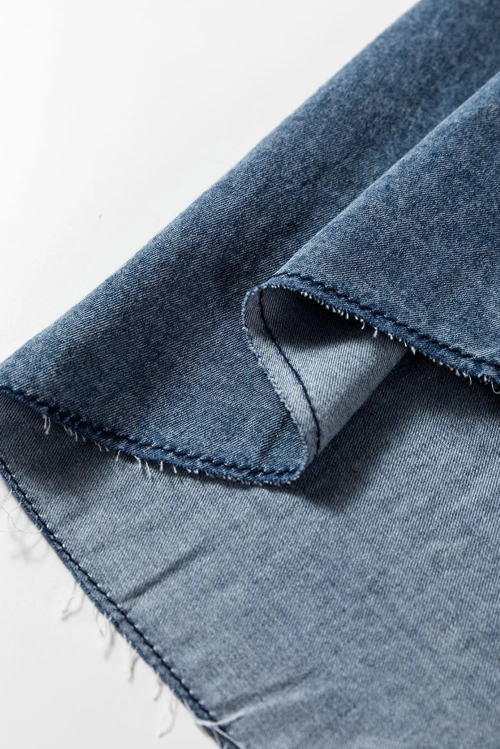 Chest Pocket Raw Hem Denim Baggy Shirt Dress - eAura