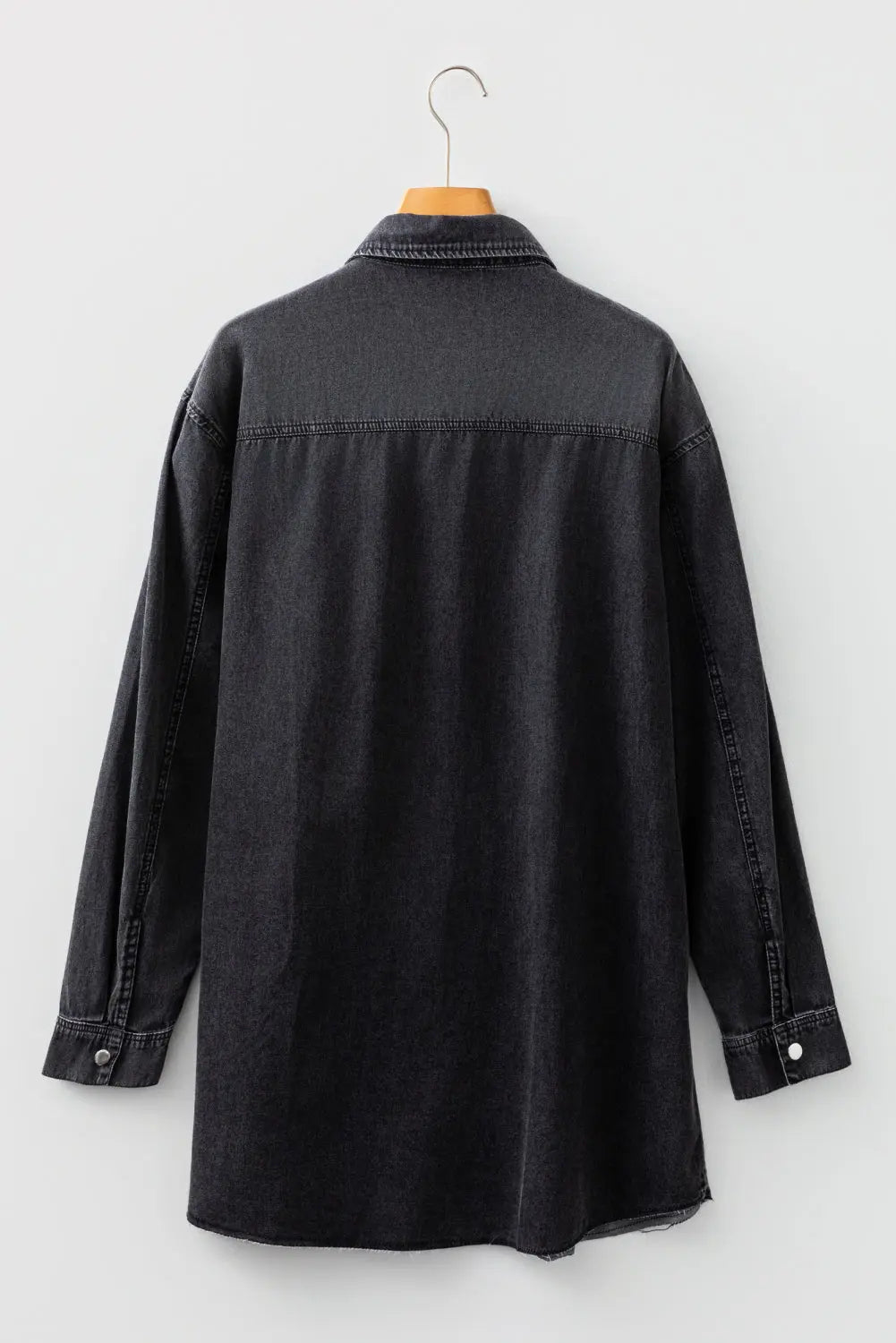 Chest Pocket Raw Hem Denim Baggy Shirt Dress - eAura