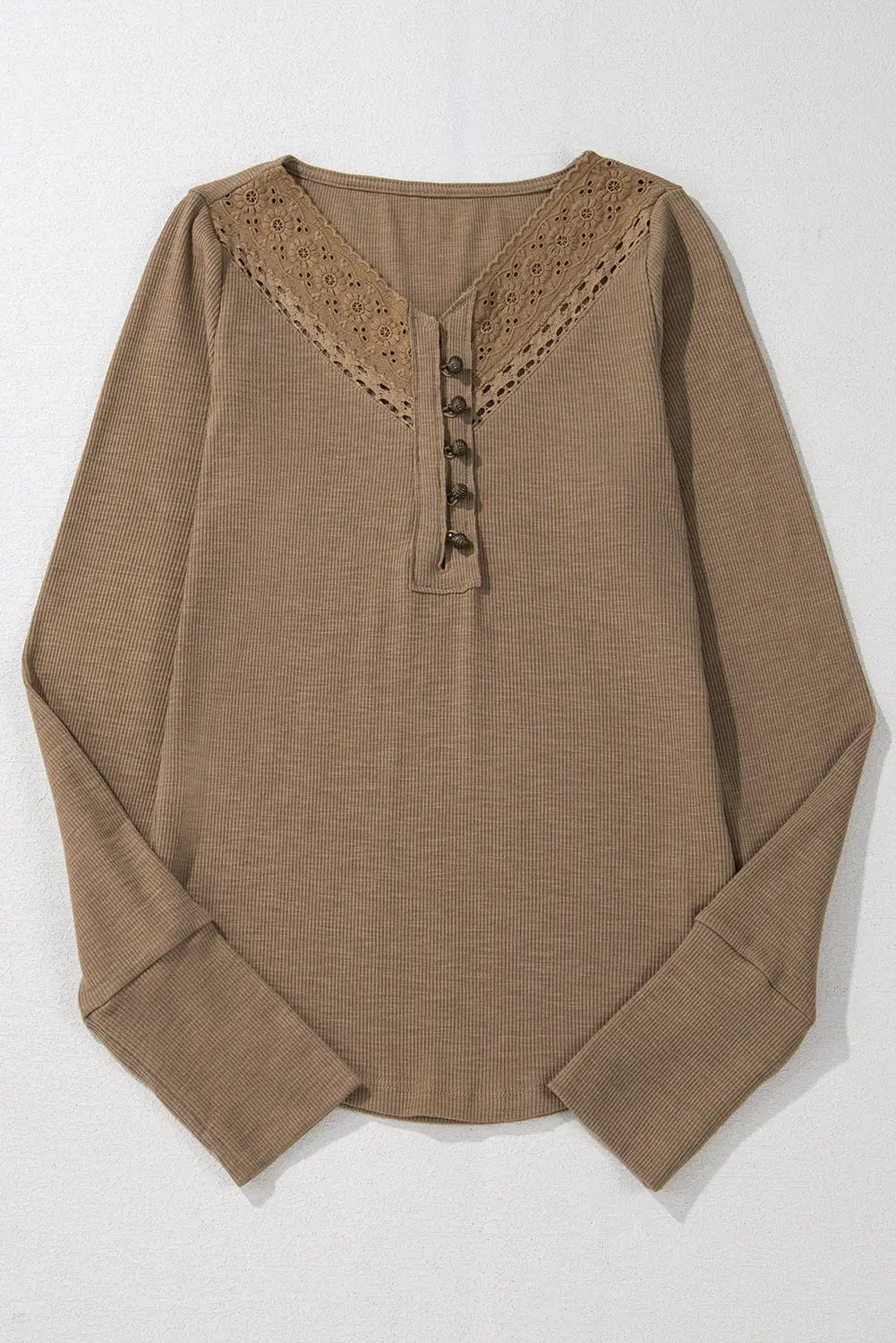 Chestnut Anglaise Broider Ribbed Long Sleeve Top Beagle Boutique Fashion Outlet