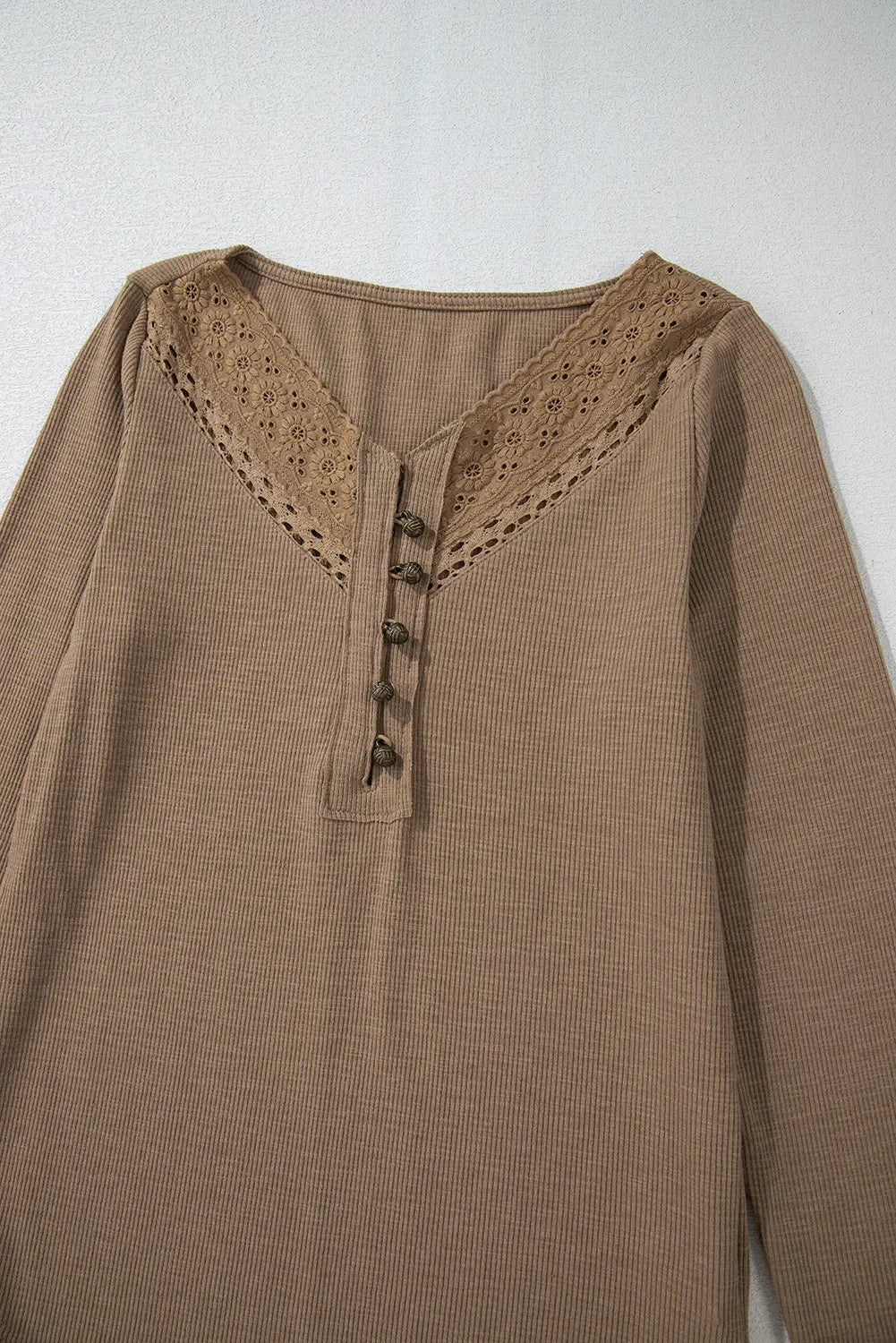Chestnut Anglaise Broider Ribbed Long Sleeve Top Beagle Boutique Fashion Outlet
