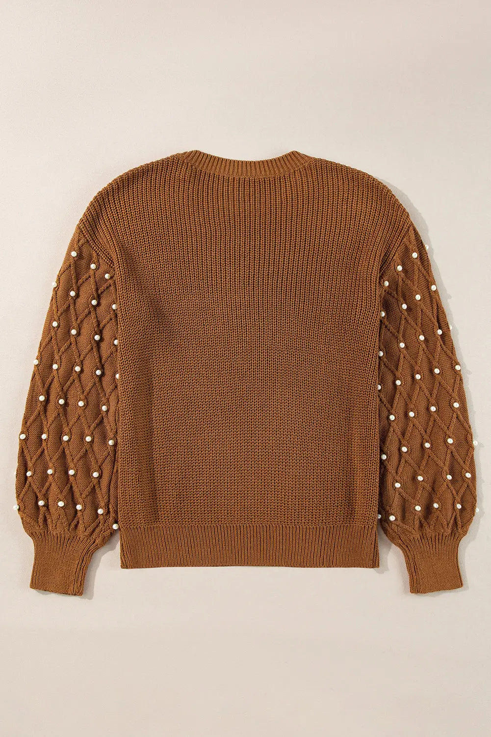Chestnut Beaded Drop Shoulder Round Neck Sweater - eAura