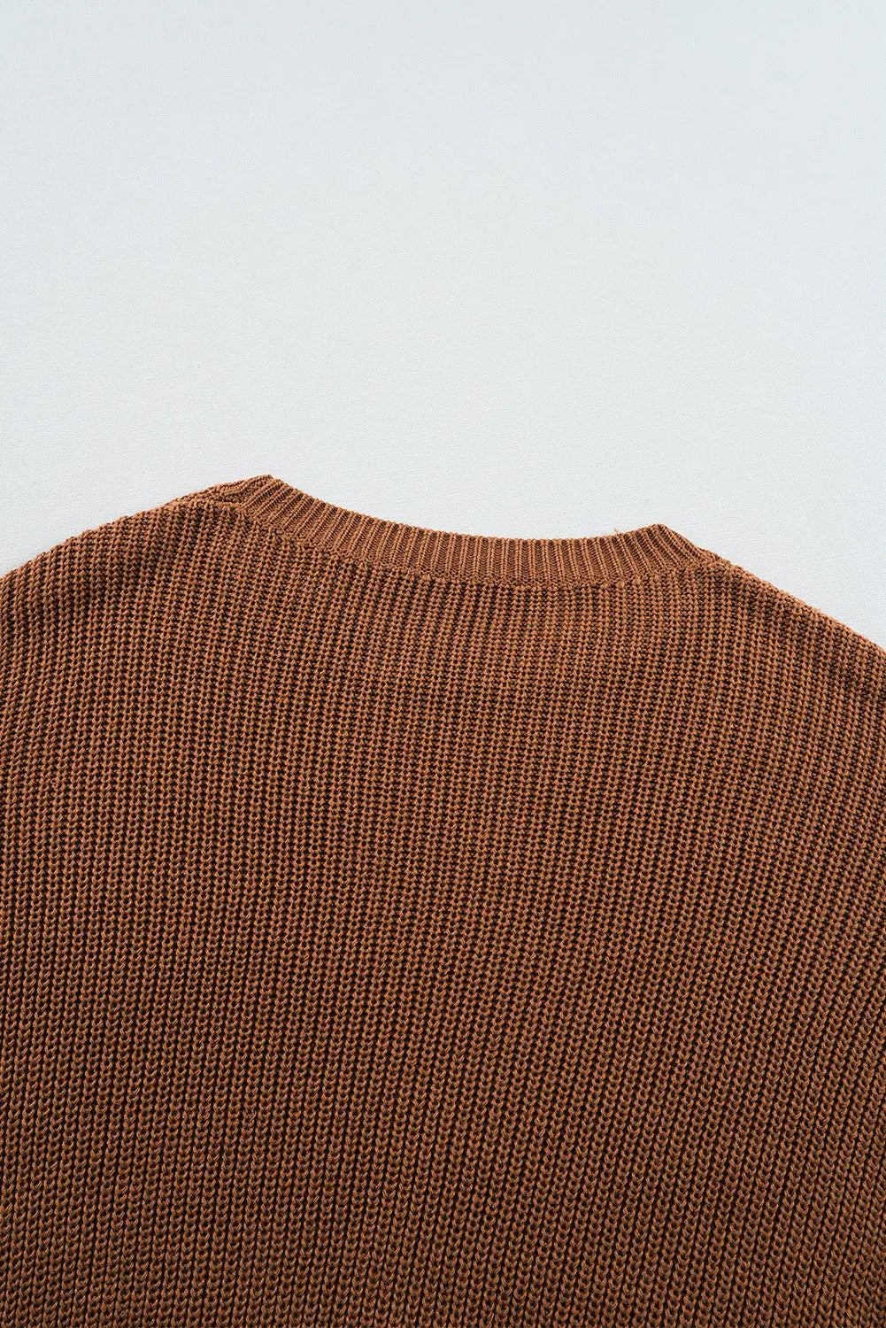 Chestnut Beaded Drop Shoulder Round Neck Sweater - eAura