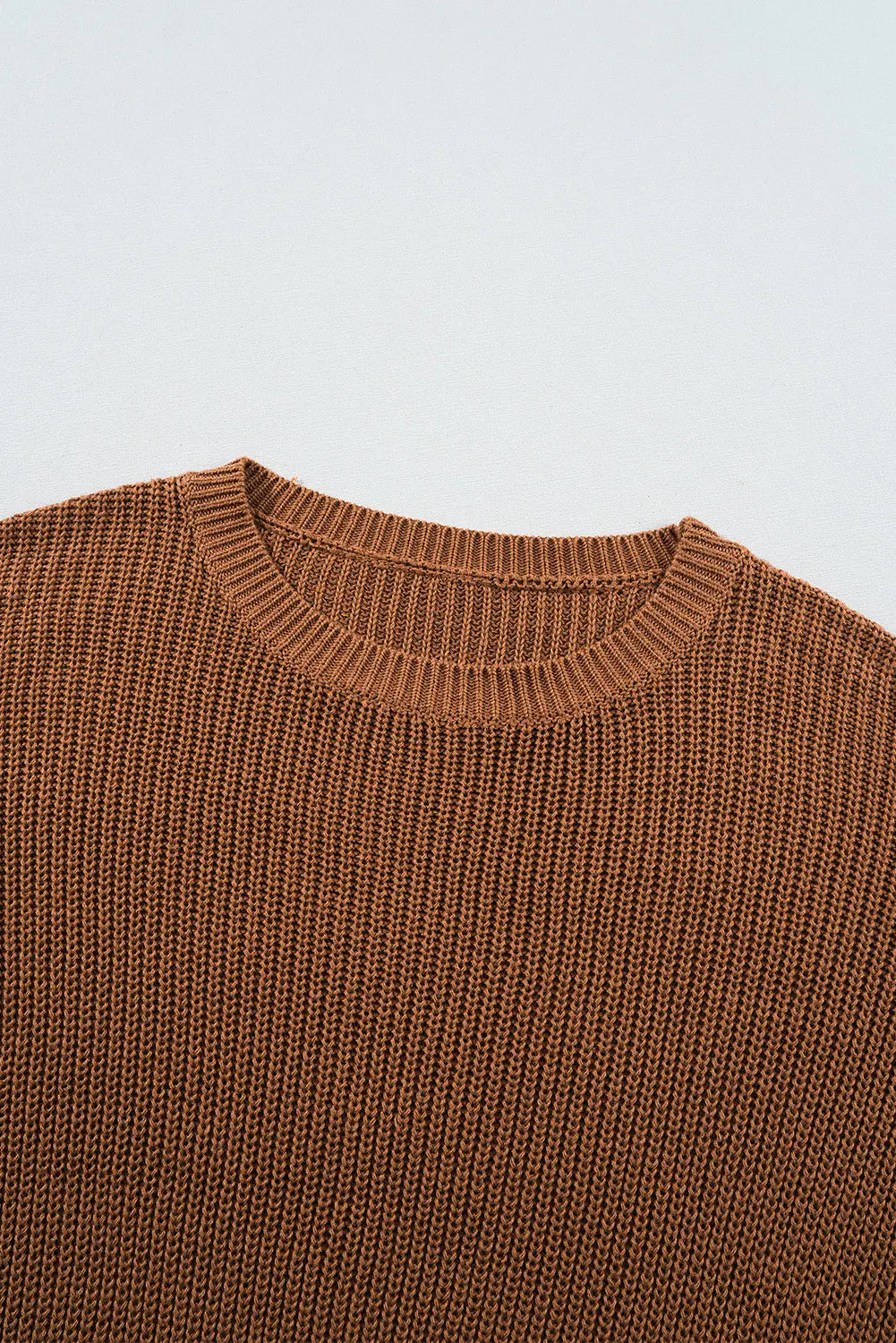 Chestnut Beaded Drop Shoulder Round Neck Sweater - eAura