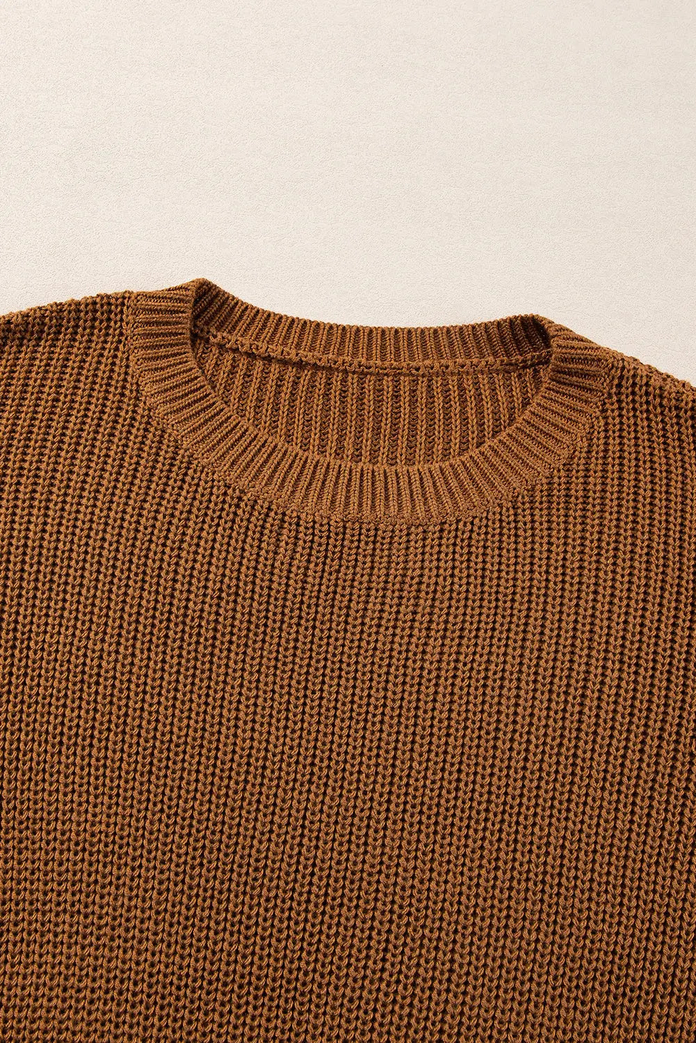 Chestnut Beaded Drop Shoulder Round Neck Sweater - eAura
