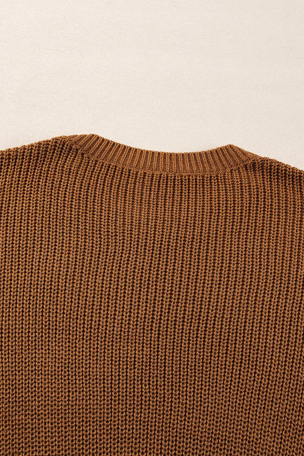 Chestnut Beaded Drop Shoulder Round Neck Sweater - eAura