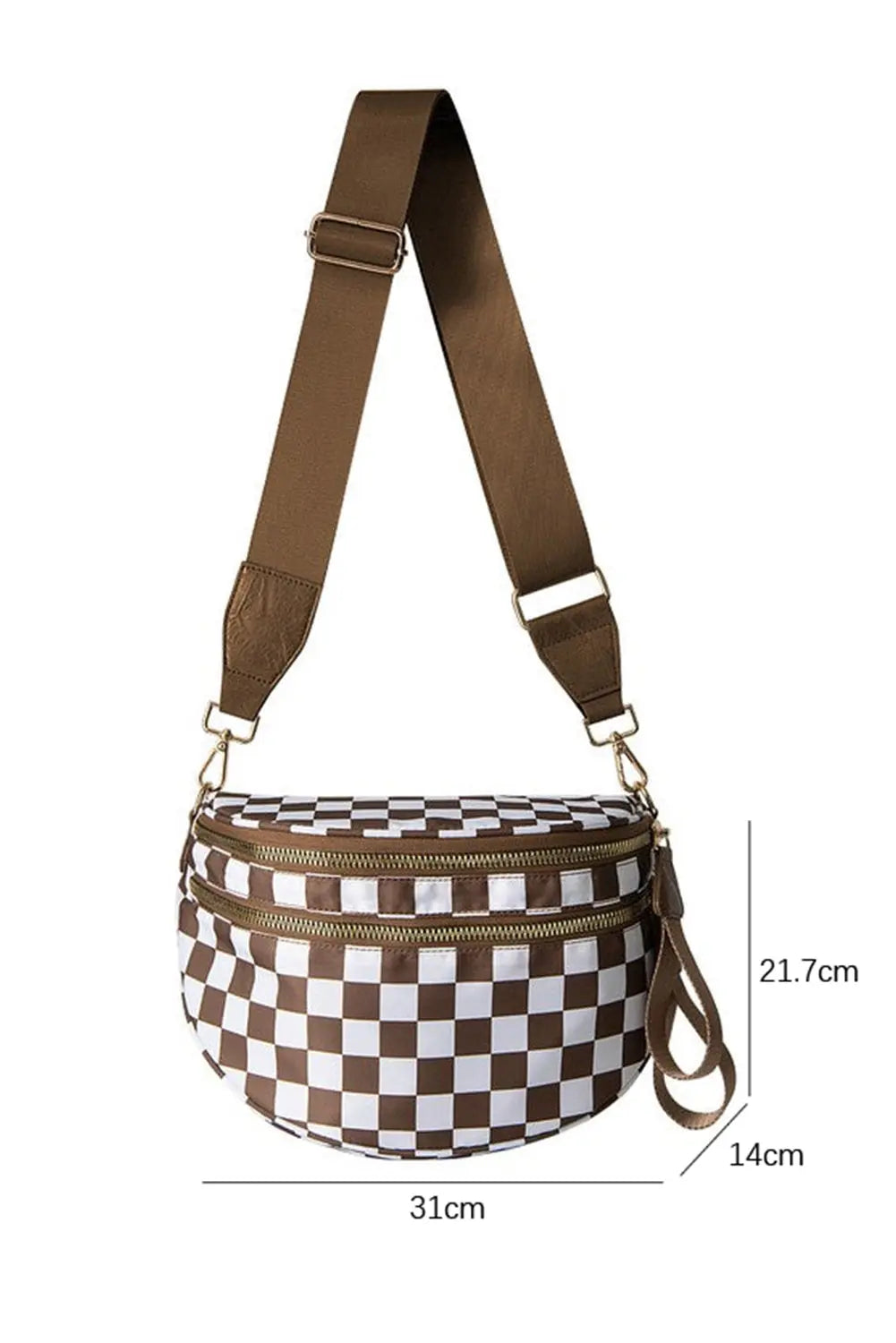 Chestnut Checkered Print Wide Strap Large Crossbody Bag - eAura