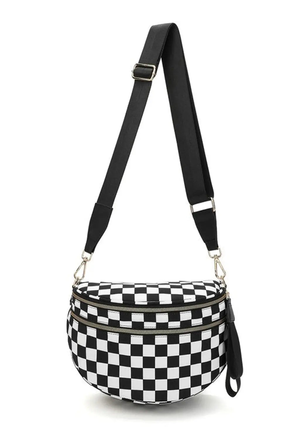Chestnut Checkered Print Wide Strap Large Crossbody Bag - eAura