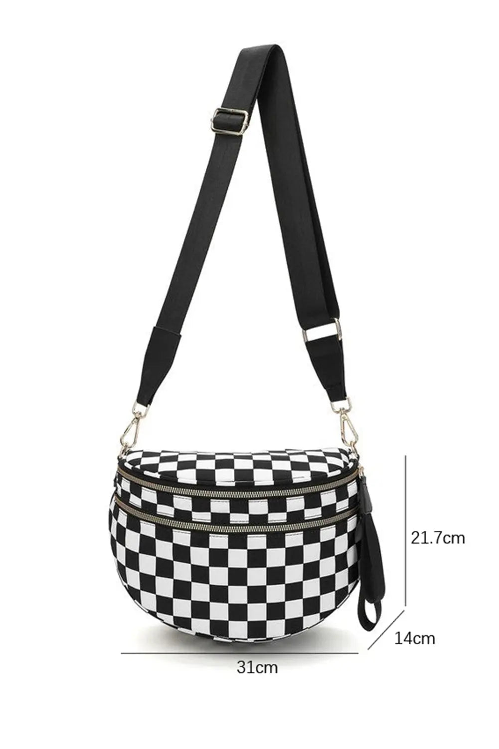 Chestnut Checkered Print Wide Strap Large Crossbody Bag - eAura