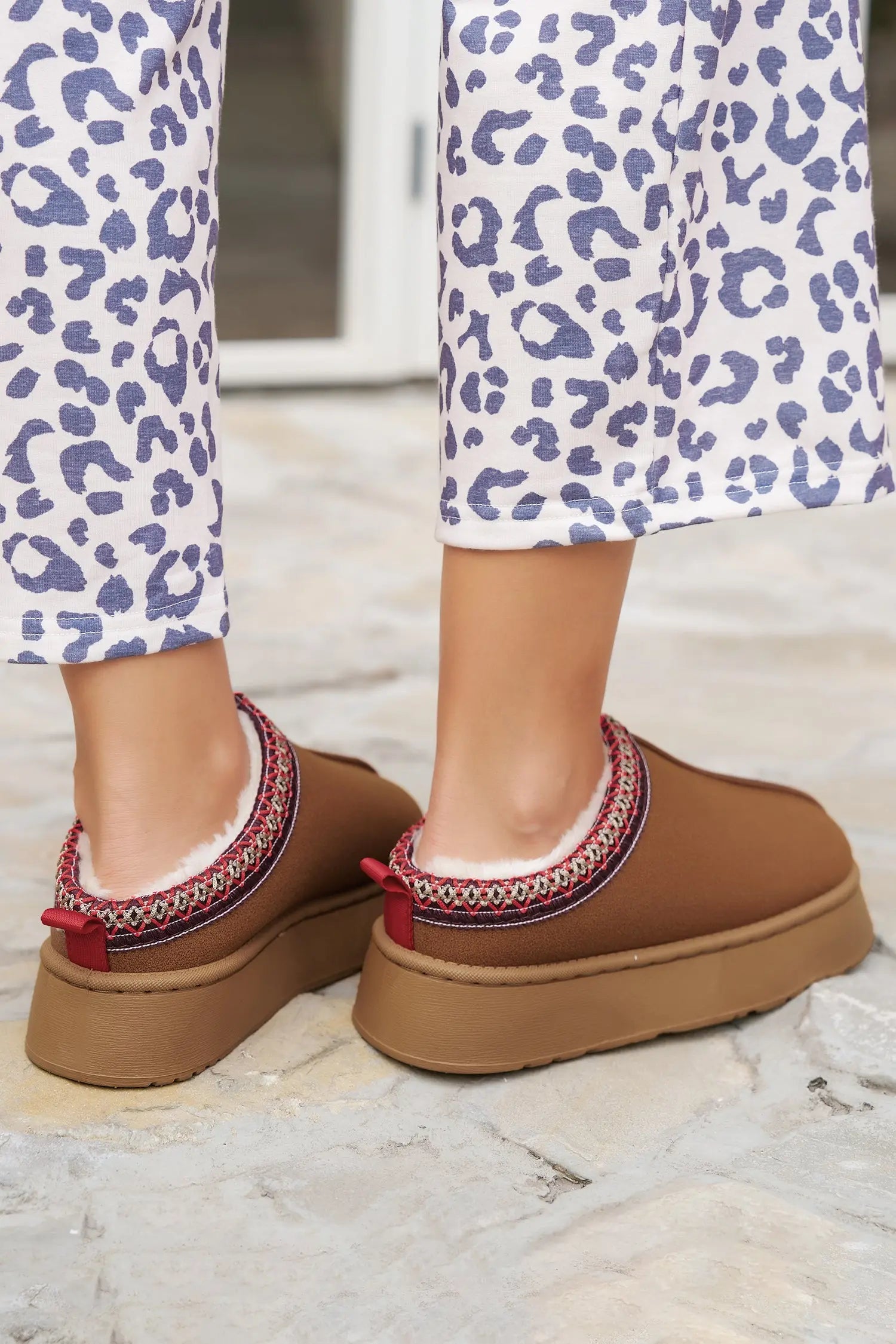 Chestnut Contrast Print Suede Plush Lined Snow Boots - eAura