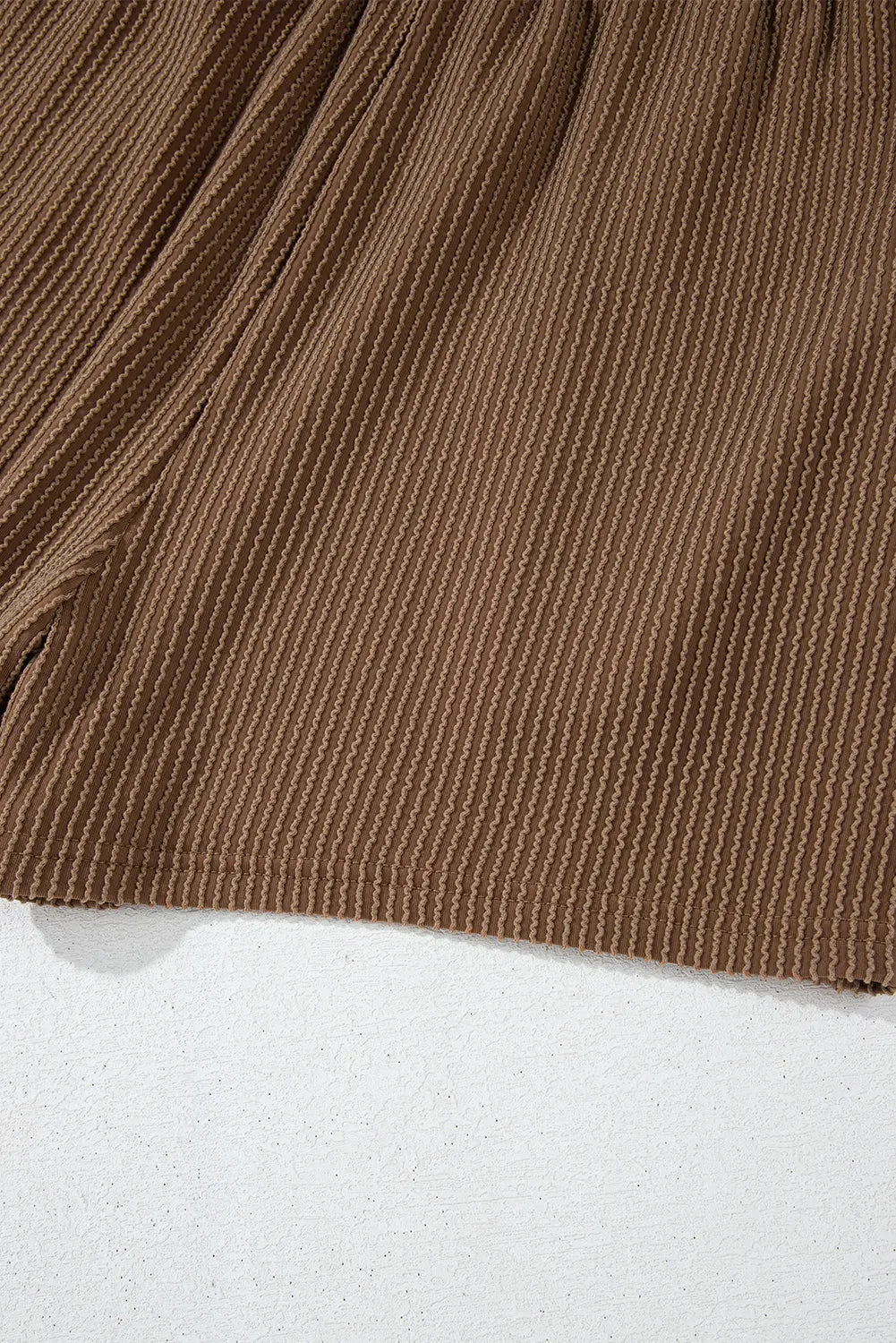 Chestnut Corded Knit Long Sleeve Top and High Waist Shorts Set - eAura