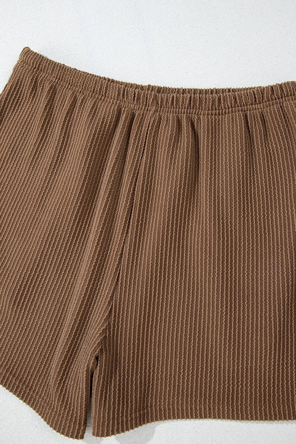 Chestnut Corded Knit Long Sleeve Top and High Waist Shorts Set - eAura