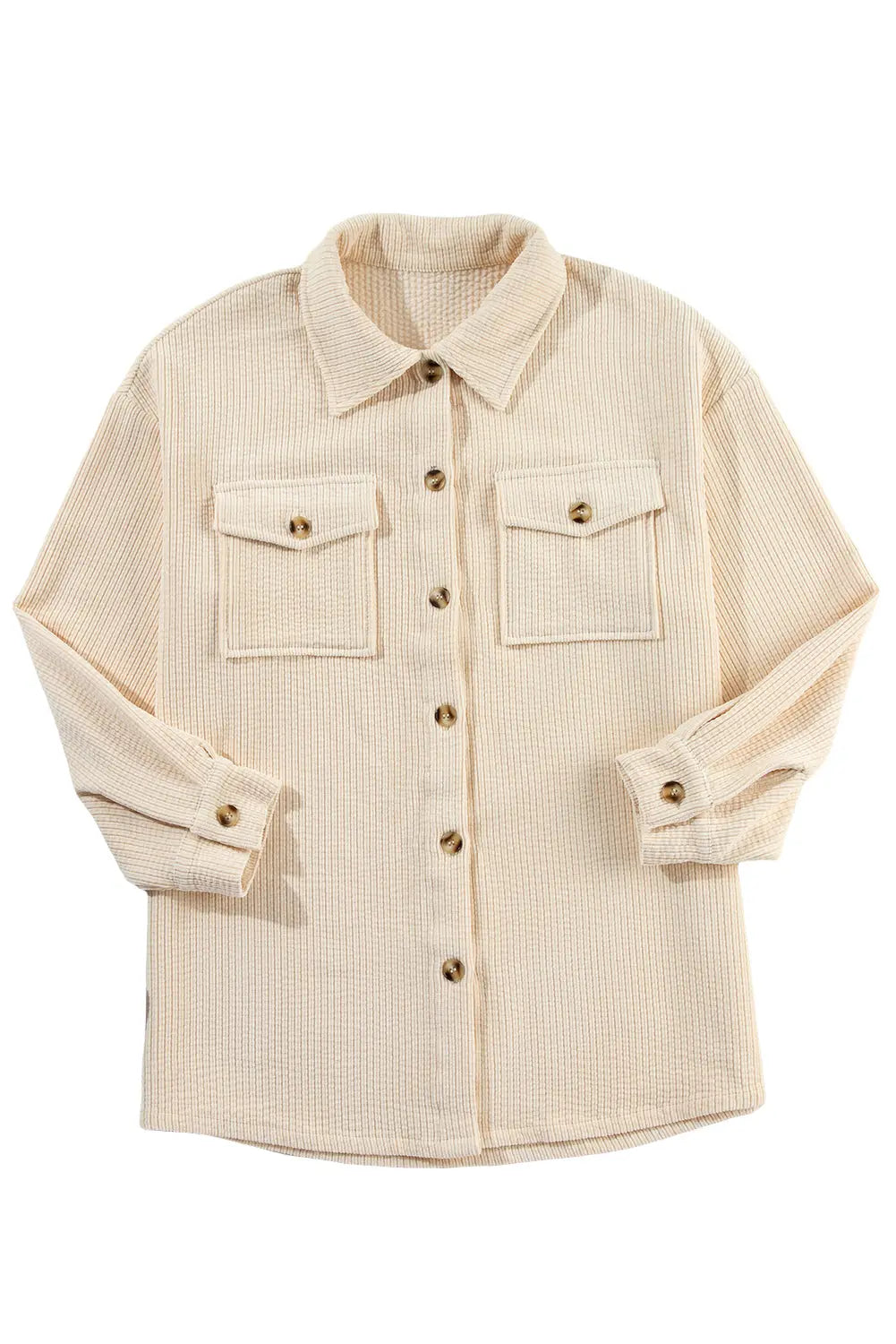 Chestnut Corduroy Flap Pocket Button Up Shacket - BB Fashion Outlet