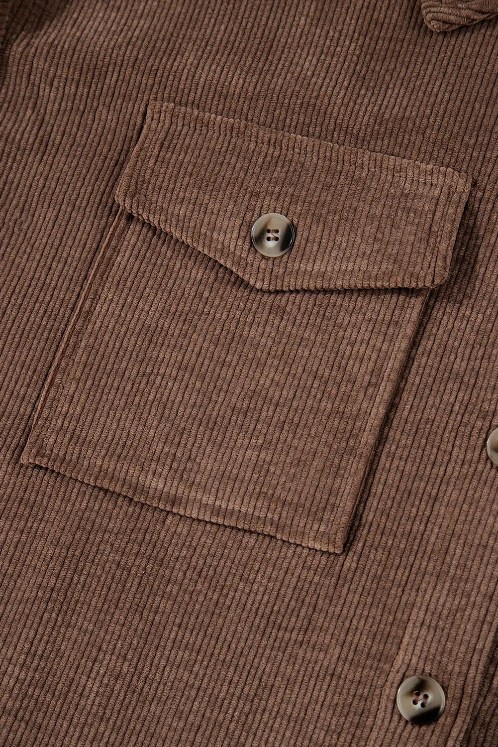 Chestnut Corduroy Flap Pocket Button Up Shacket - BB Fashion Outlet