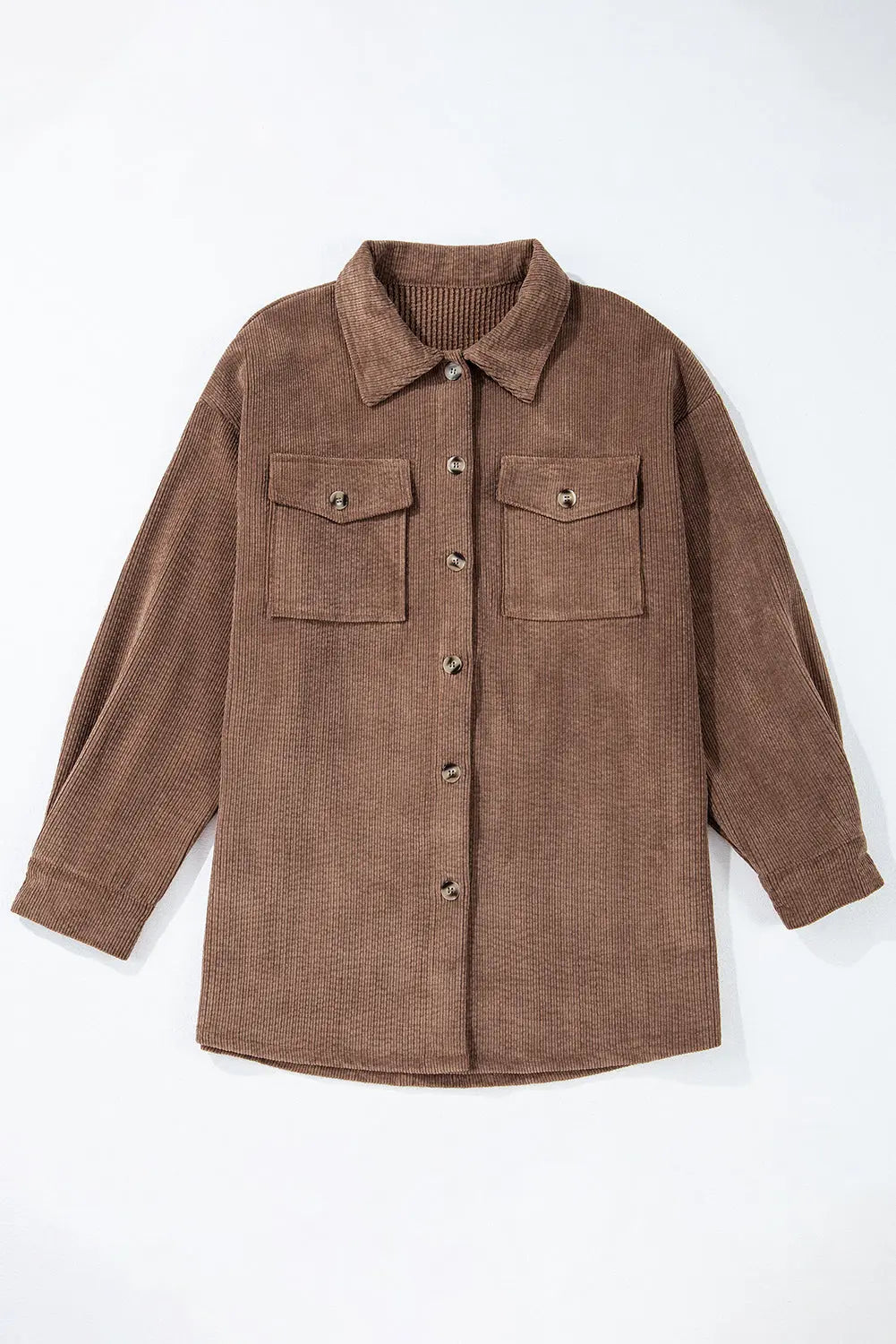 Chestnut Corduroy Flap Pocket Button Up Shacket Beagle Boutique Fashion Outlet
