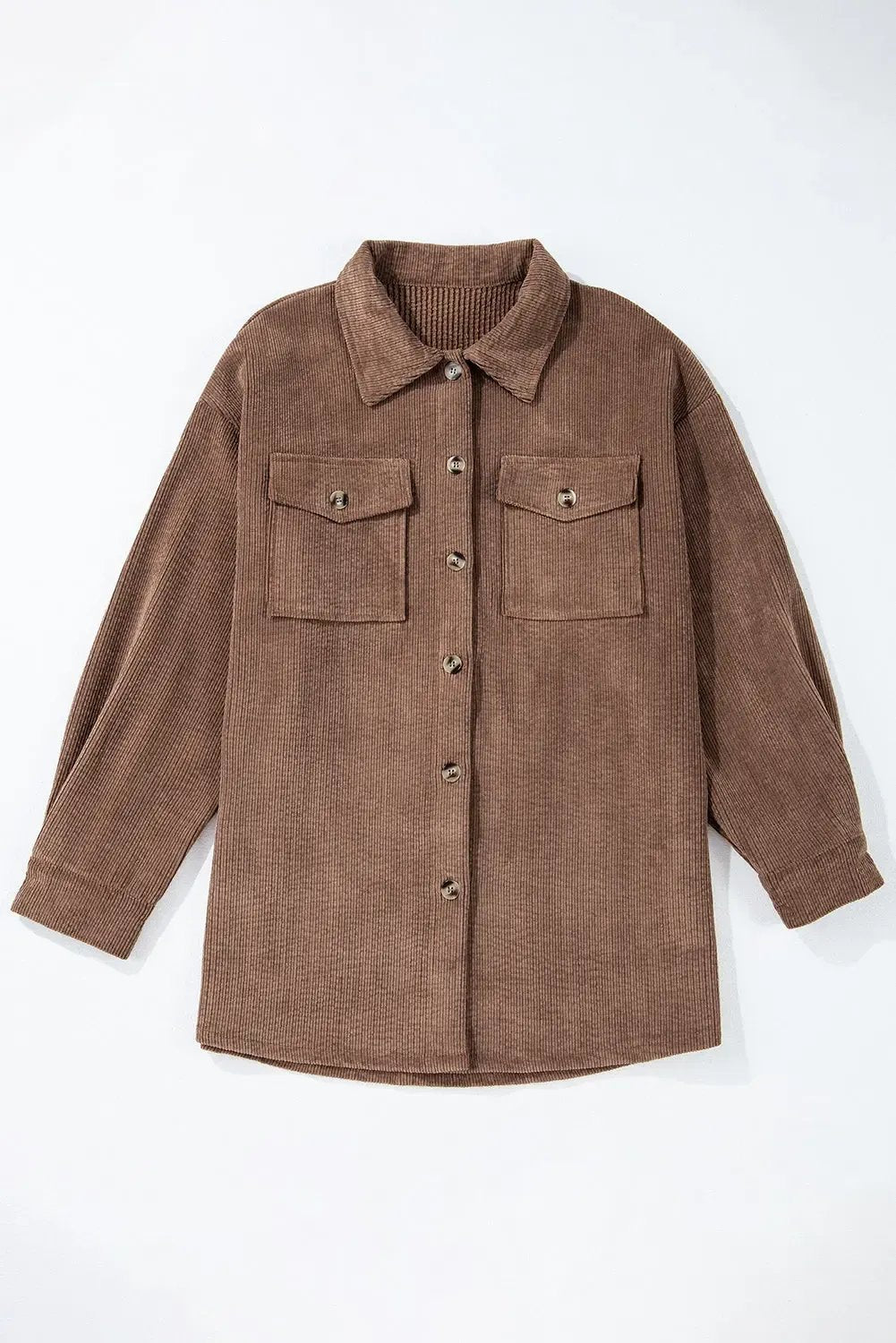 Shop Ribbed Flap Pocket Button Up Shacket at eAura