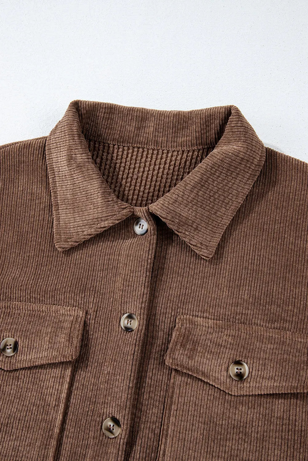 Chestnut Corduroy Flap Pocket Button Up Shacket Beagle Boutique Fashion Outlet