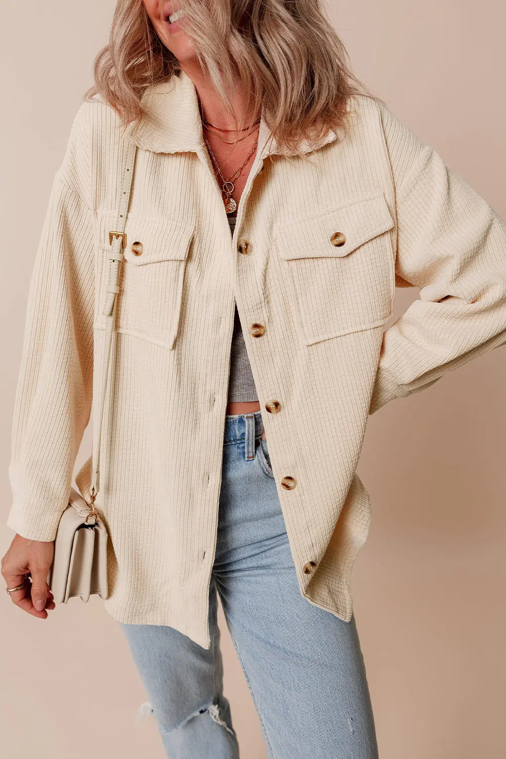Chestnut Corduroy Flap Pocket Button Up Shacket Beagle Boutique Fashion Outlet