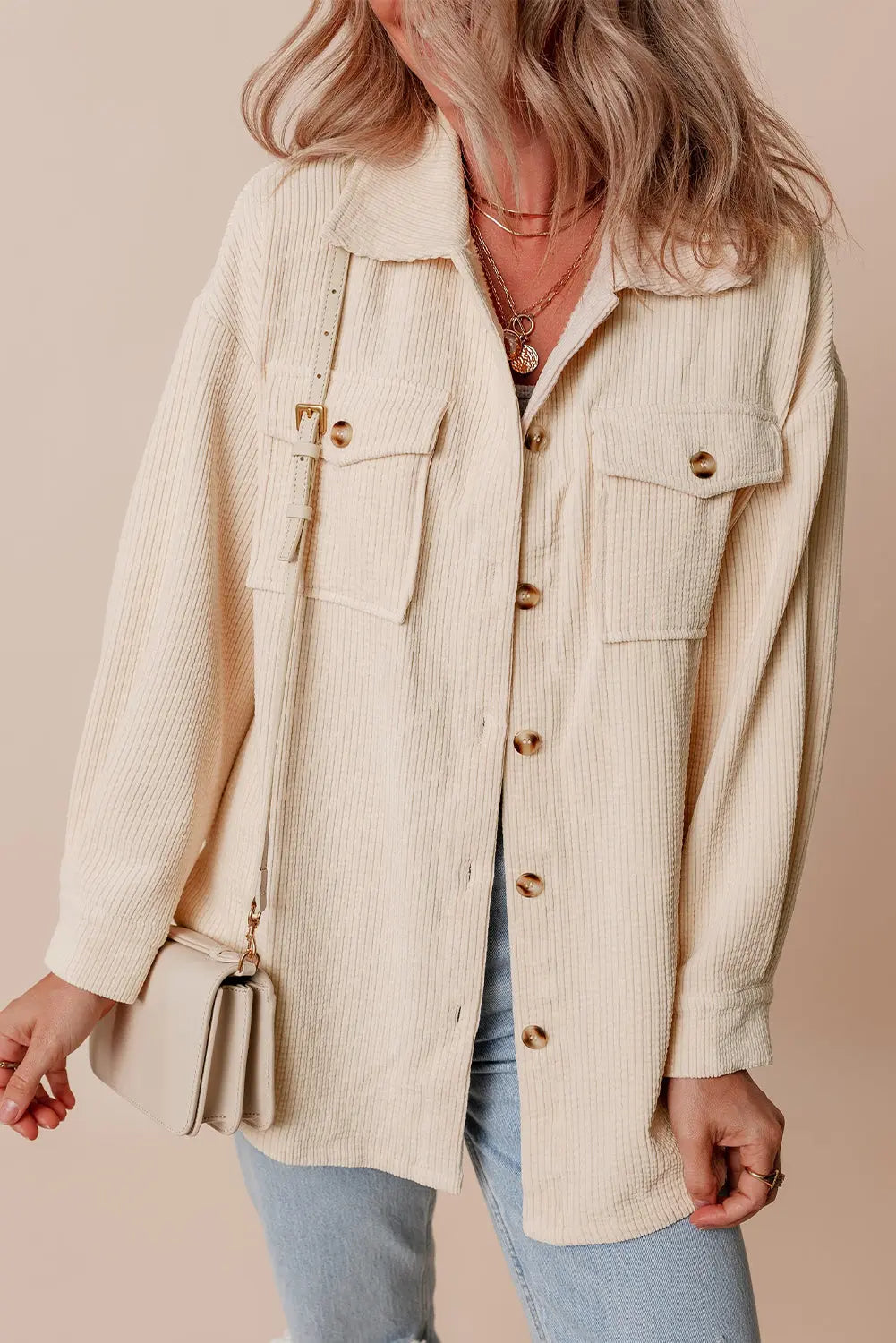 Chestnut Corduroy Flap Pocket Button Up Shacket Beagle Boutique Fashion Outlet