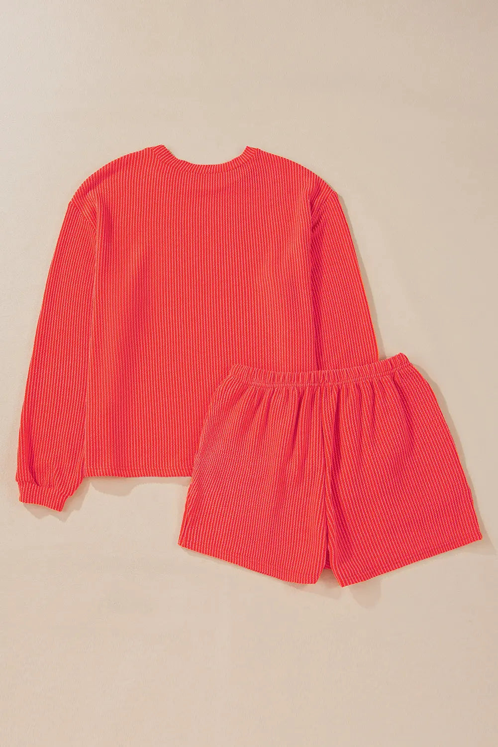 Chestnut Corduroy Knit Long Sleeve Top and High Waist Shorts Set - BB Fashion Outlet