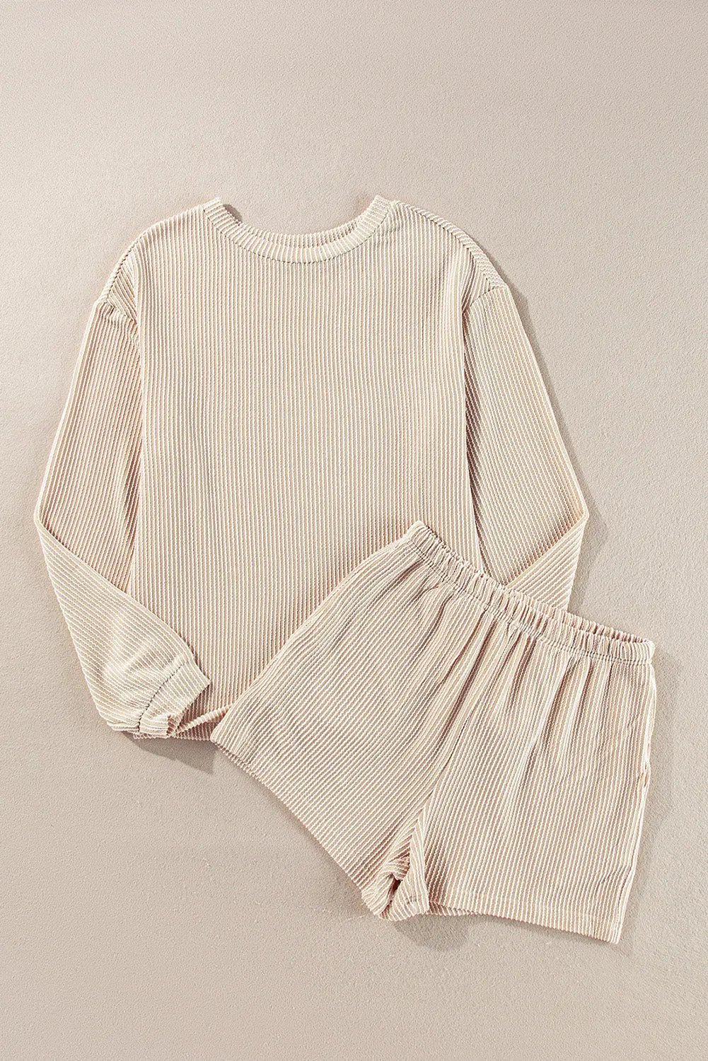 Chestnut Corduroy Knit Long Sleeve Top and High Waist Shorts Set - BB Fashion Outlet