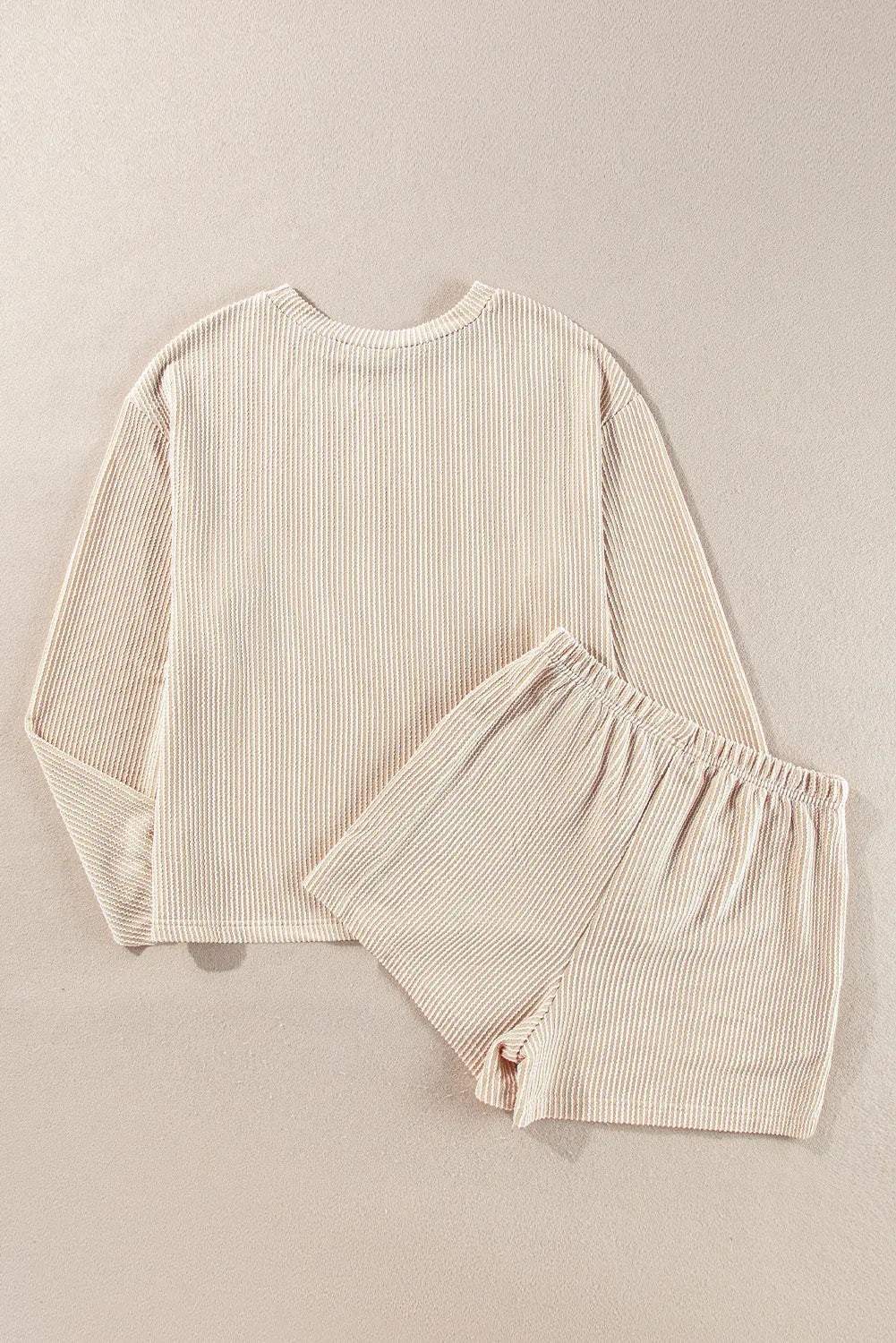 Chestnut Corduroy Knit Long Sleeve Top and High Waist Shorts Set - BB Fashion Outlet