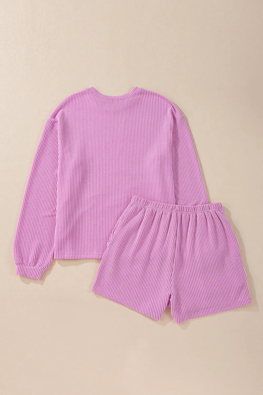 Chestnut Corduroy Knit Long Sleeve Top and High Waist Shorts Set - BB Fashion Outlet