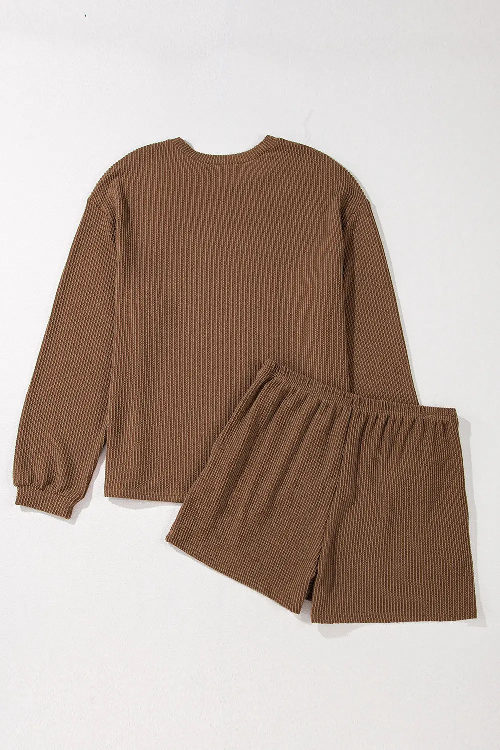 Chestnut Corduroy Knit Long Sleeve Top and High Waist Shorts Set - BB Fashion Outlet