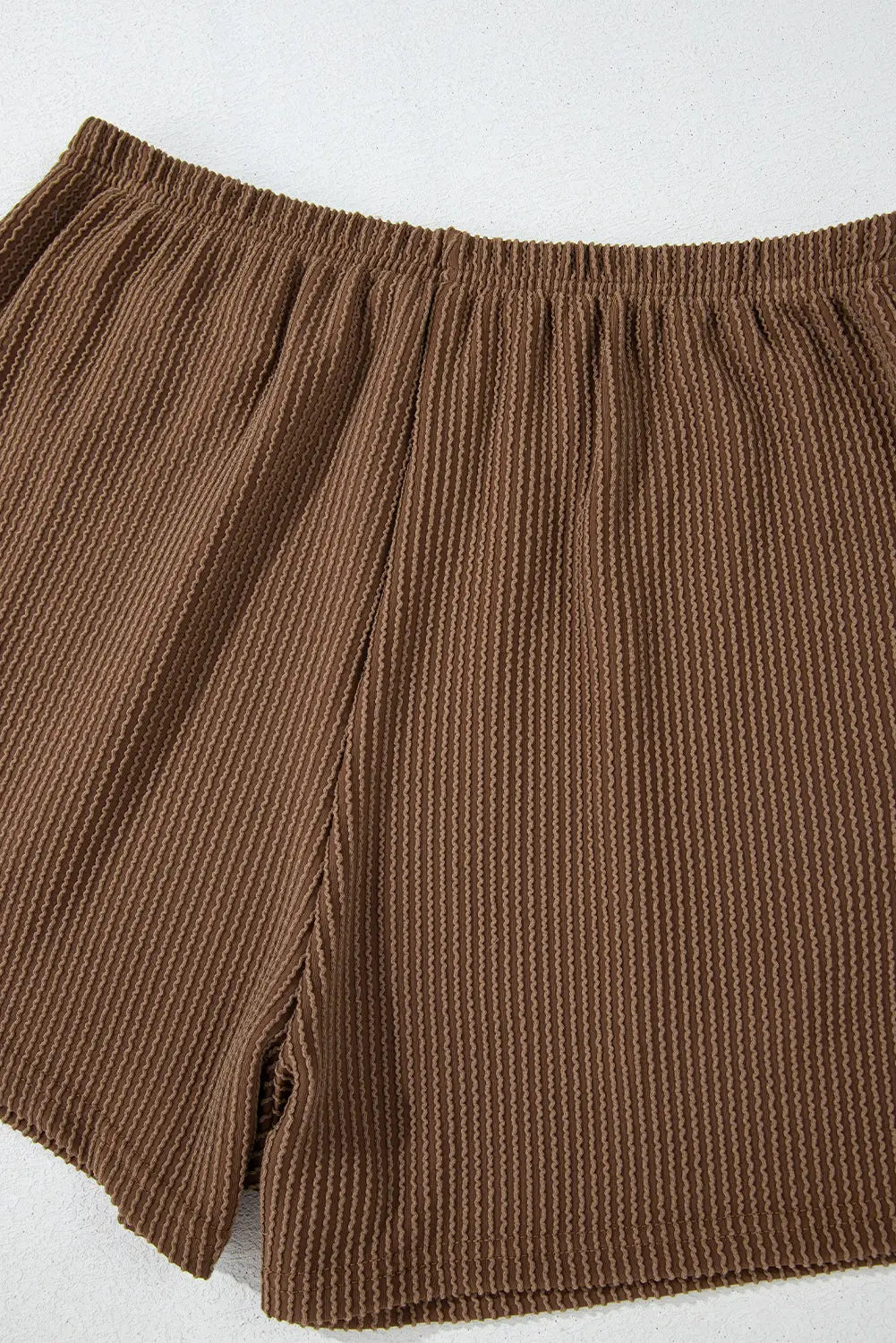 Chestnut Corduroy Knit Long Sleeve Top and High Waist Shorts Set - BB Fashion Outlet