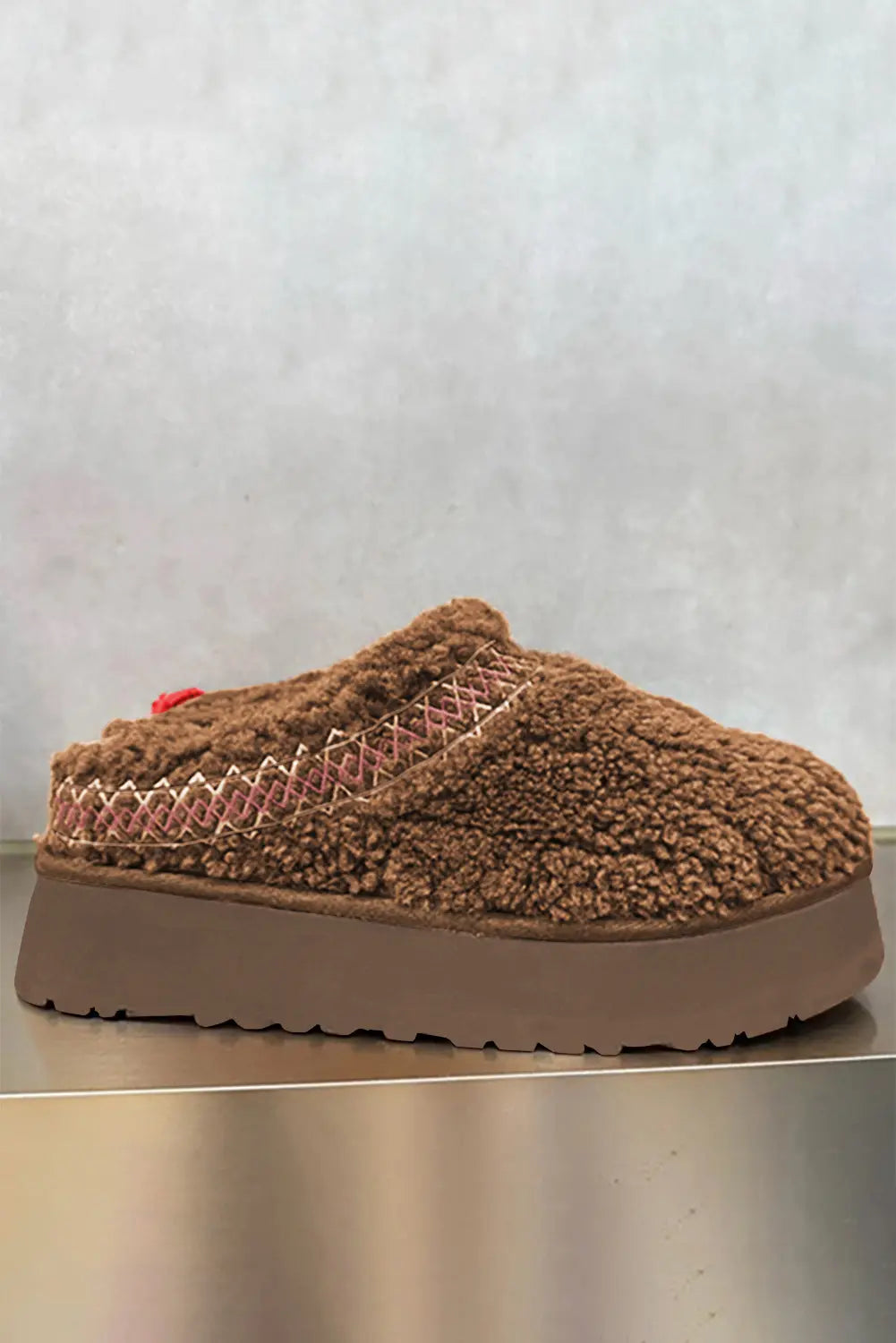 Chestnut Embroidered Sherpa Plush Thick Slippers Beagle Boutique Fashion Outlet