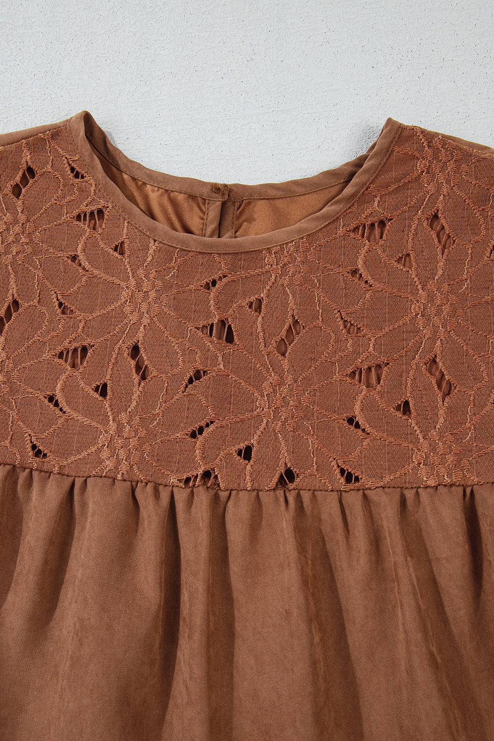 Chestnut Floral Lace Crochet Tiered Ruffled Mini Dress - Dresses/Mini Dresses