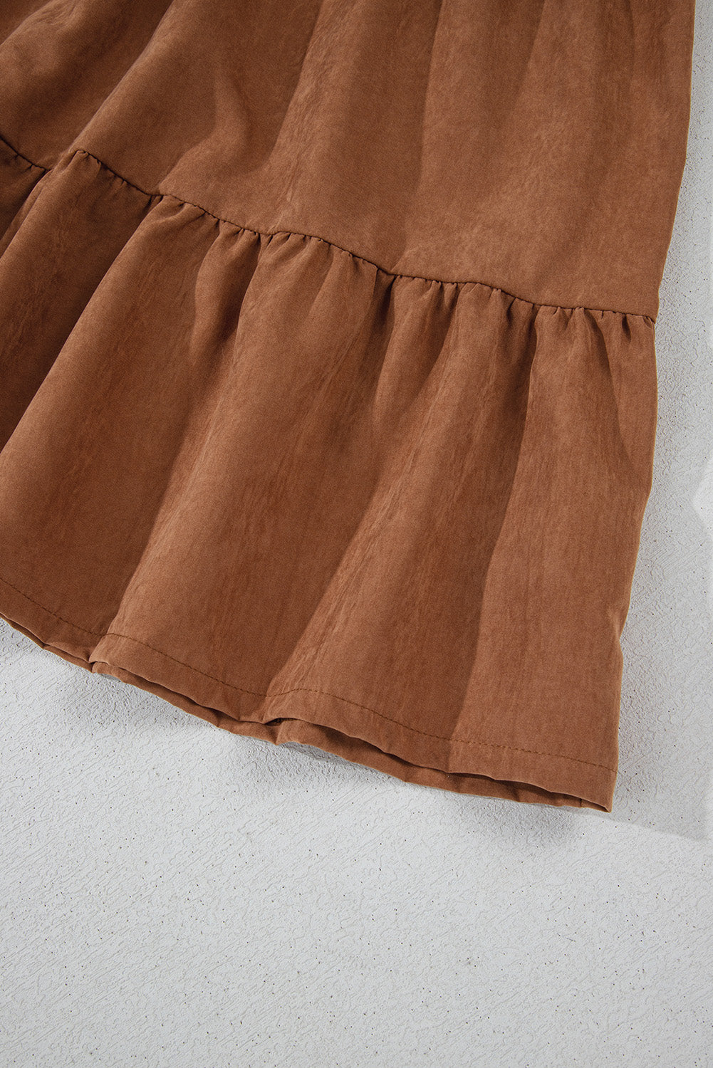 Chestnut Floral Lace Crochet Tiered Ruffled Mini Dress - Dresses/Mini Dresses