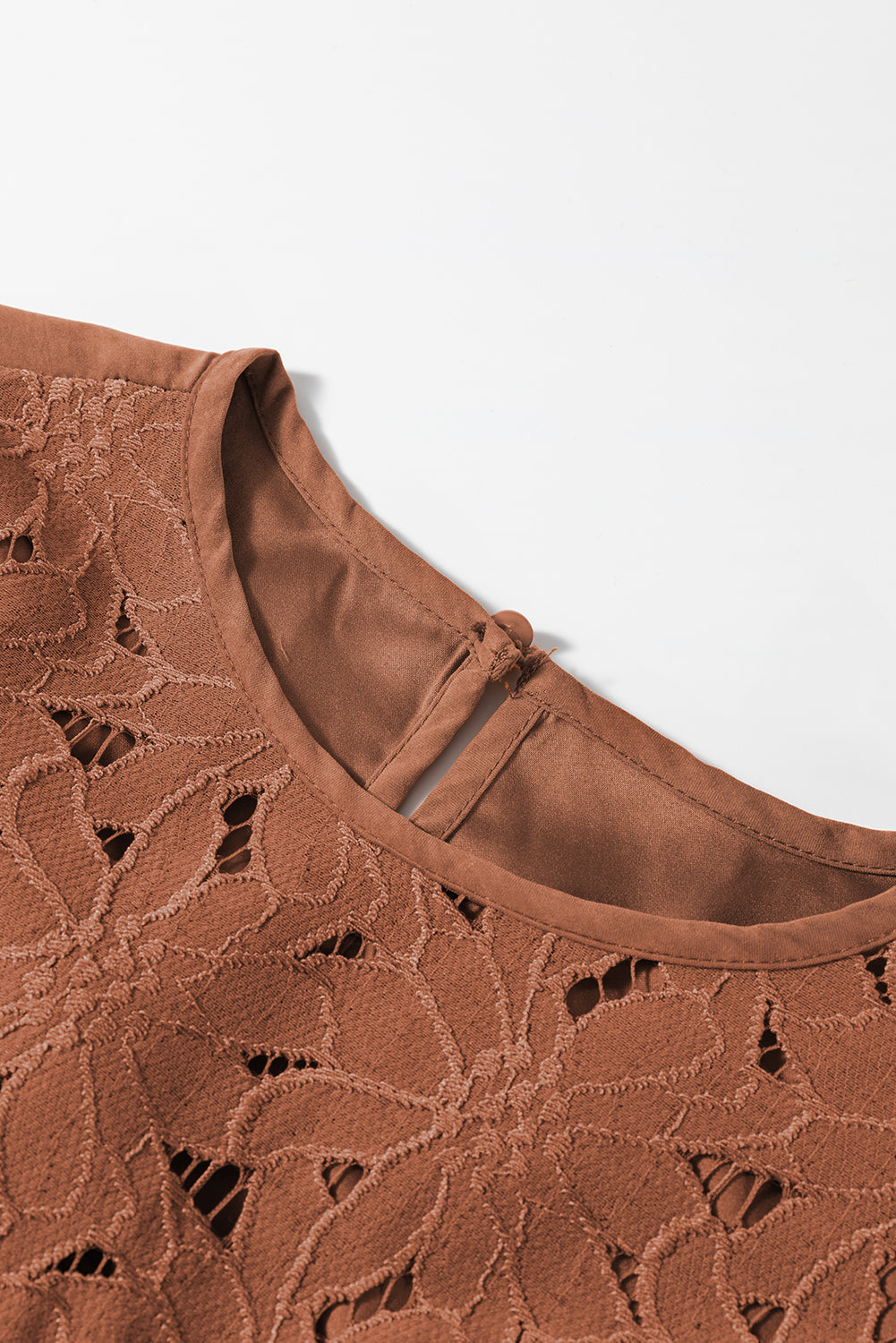 Chestnut Floral Lace Crochet Tiered Ruffled Mini Dress - Dresses/Mini Dresses