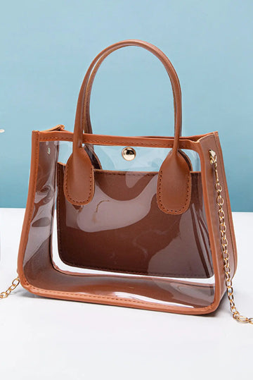 Chestnut PVC PU Leather Chain Strap Clear Shoulder Bag - eAura