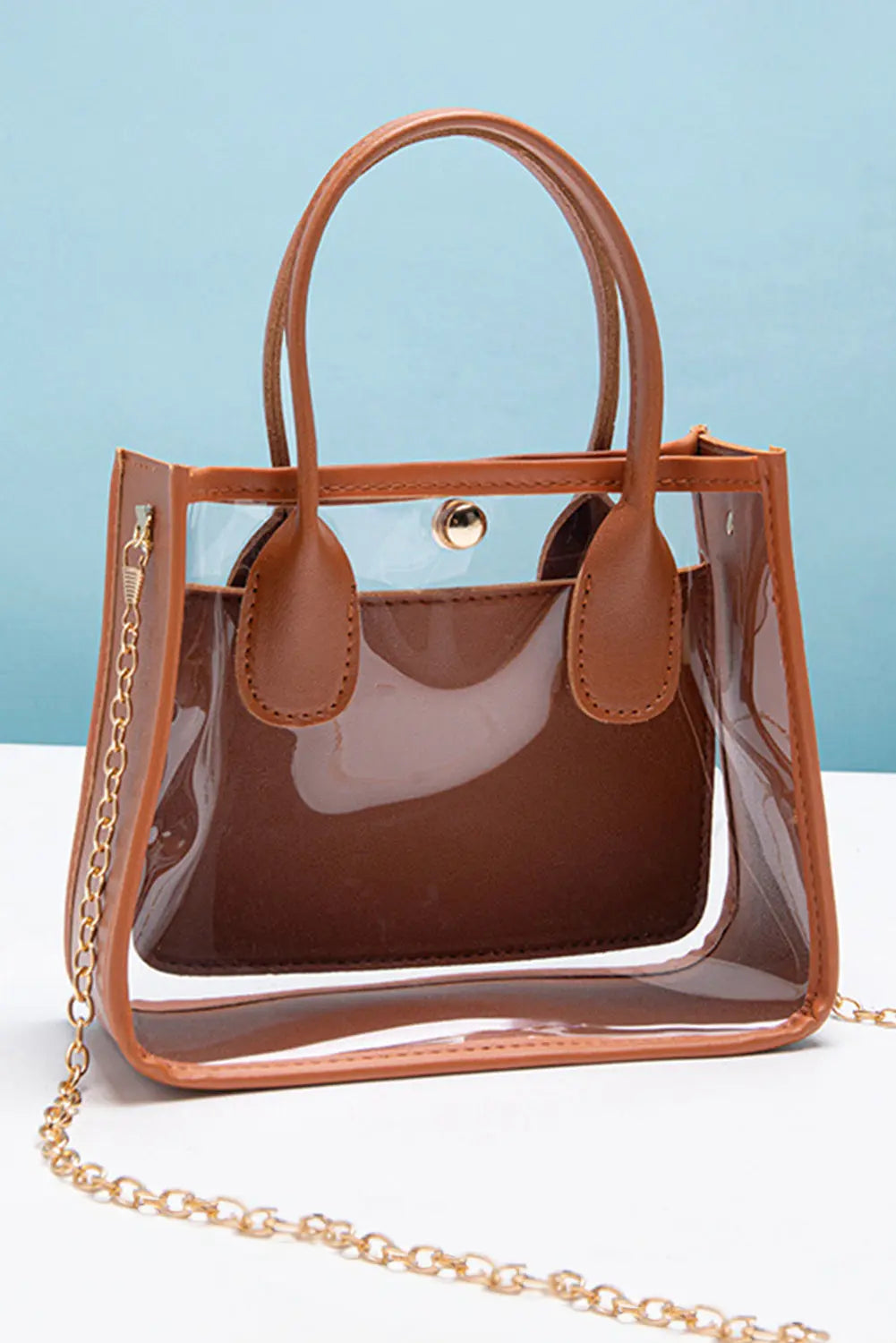 Chestnut PVC PU Leather Chain Strap Clear Shoulder Bag - eAura