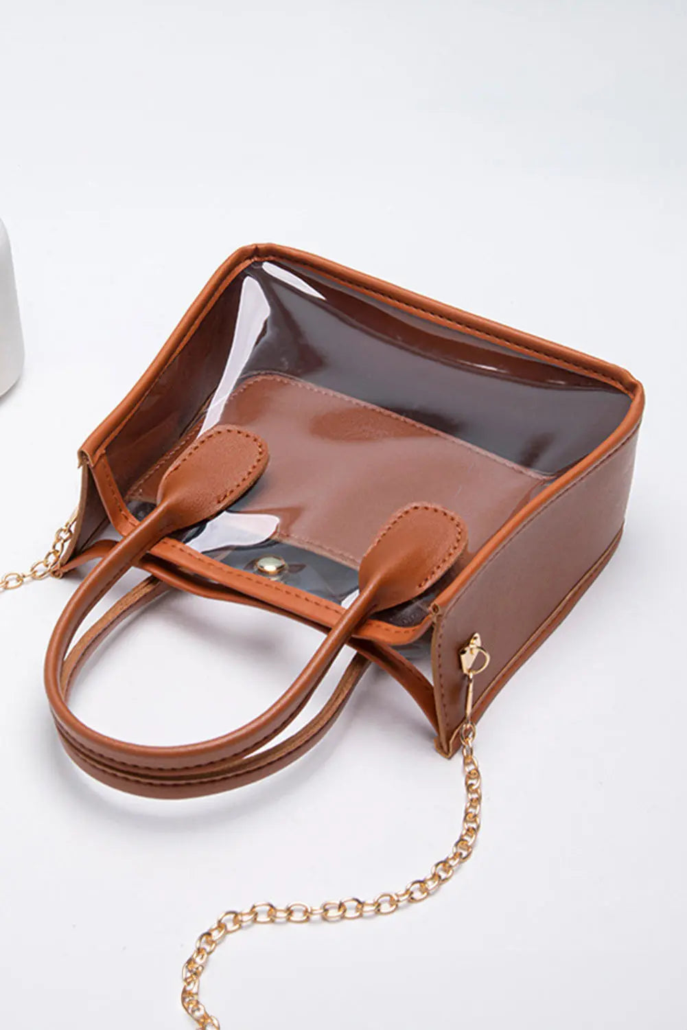 Chestnut PVC PU Leather Chain Strap Clear Shoulder Bag - eAura