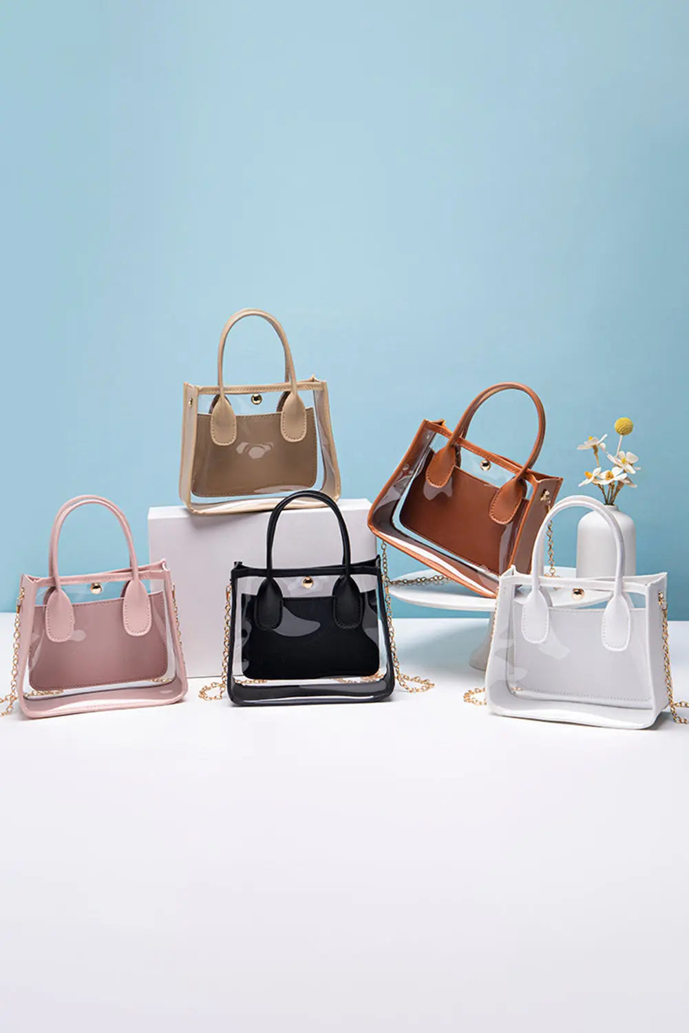 Chestnut PVC PU Leather Chain Strap Clear Shoulder Bag - eAura