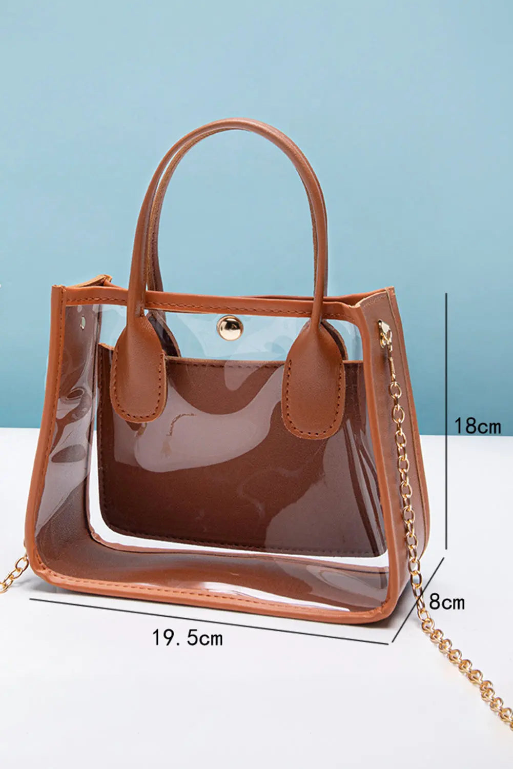 Chestnut PVC PU Leather Chain Strap Clear Shoulder Bag - eAura