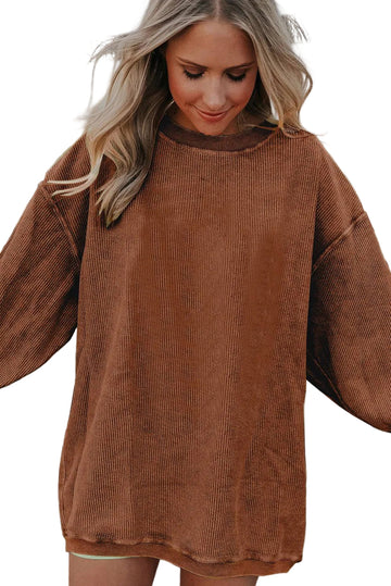 Chestnut Ribbed Corduroy Oversized Sweatshirt - Tops/Sweatshirts & Hoodies