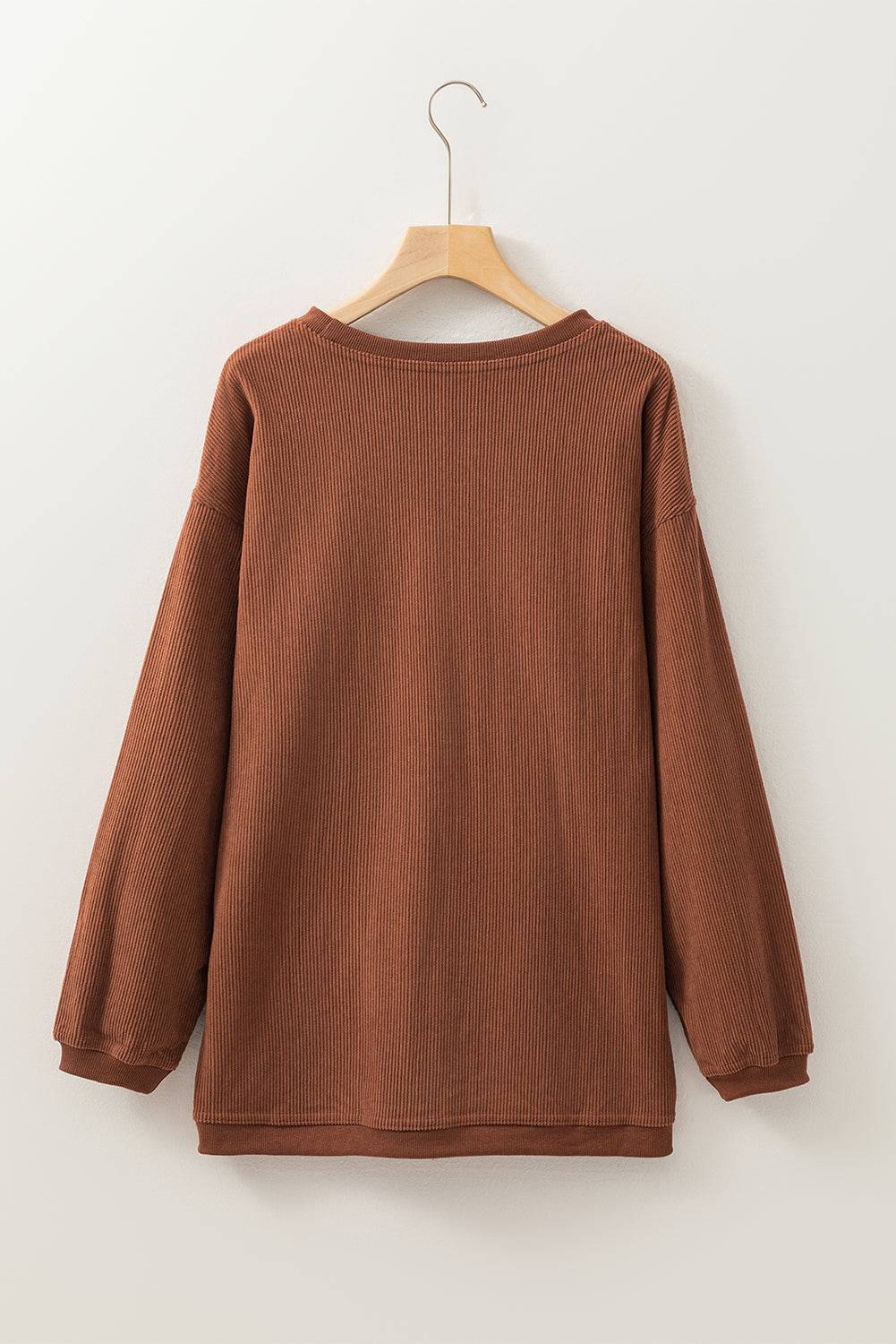 Chestnut Ribbed Corduroy Oversized Sweatshirt - Tops/Sweatshirts & Hoodies