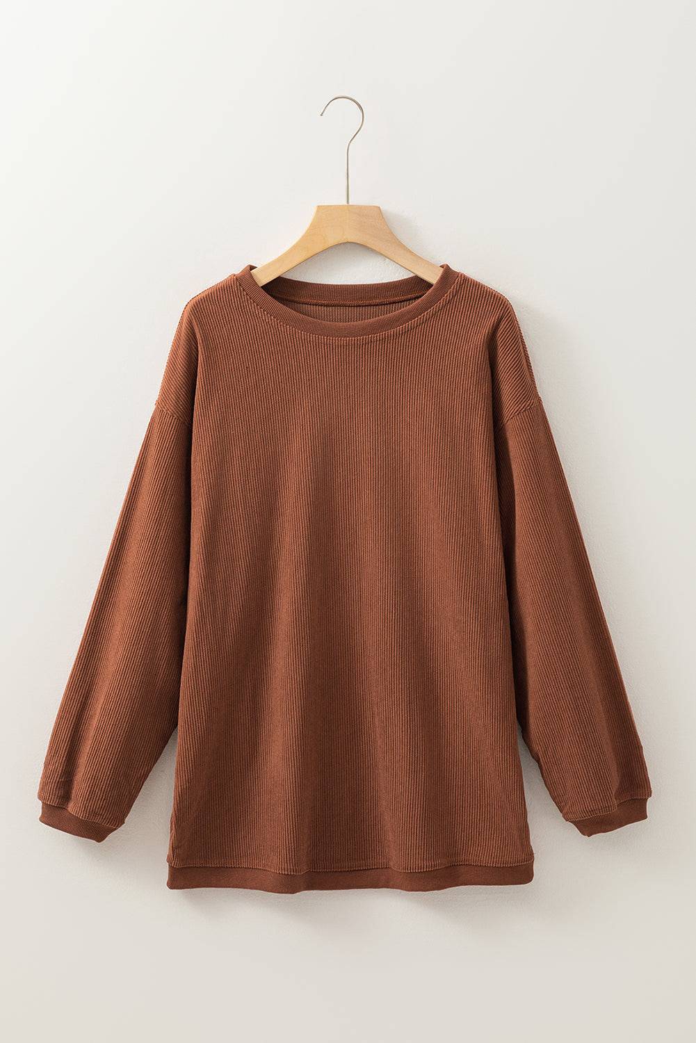 Chestnut Ribbed Corduroy Oversized Sweatshirt - Tops/Sweatshirts & Hoodies