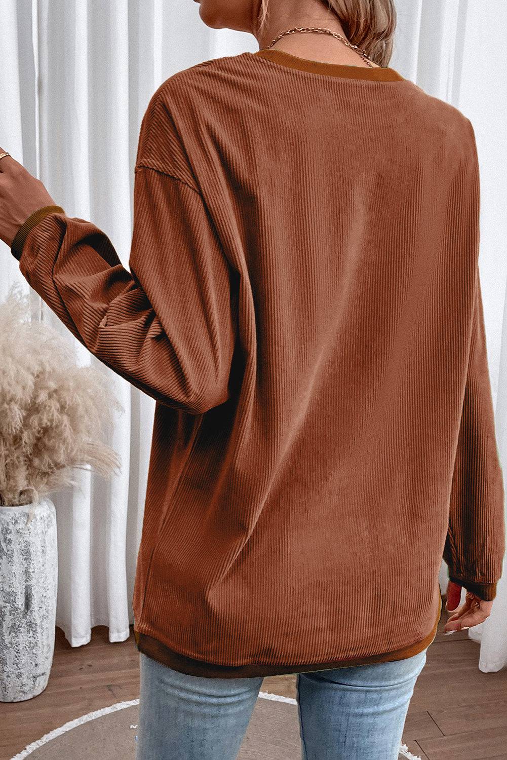 Chestnut Ribbed Corduroy Oversized Sweatshirt - Tops/Sweatshirts & Hoodies